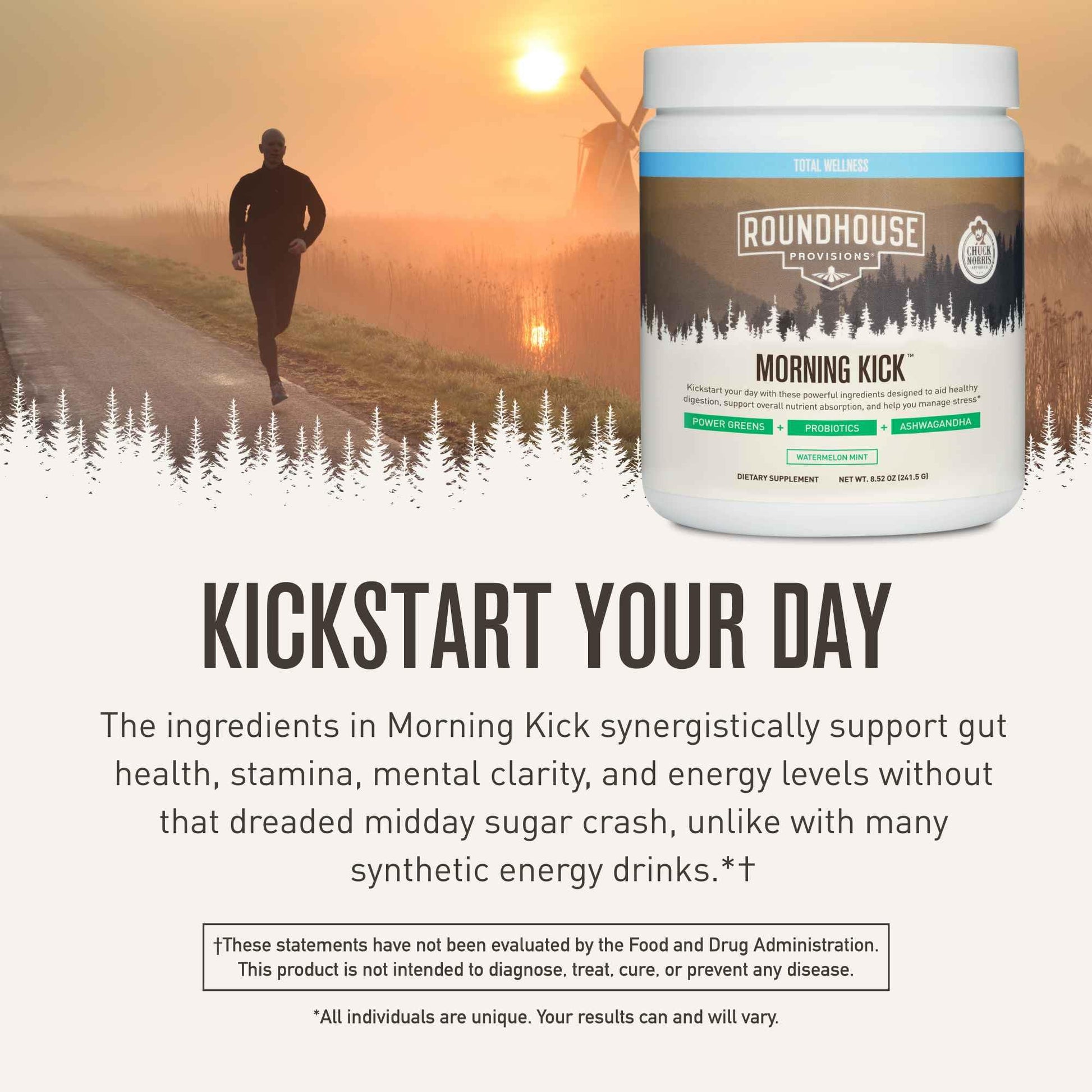 ROUNDHOUSE PROVISION Morning Kick, Powder Supplement for Healthy Digestion, Energy Levels, and Overall Wellness, 30 Servings (9.1 Ounce (Pack of 1), Watermelon Mint) ROUNDHOUSE PROVISION Au supplements