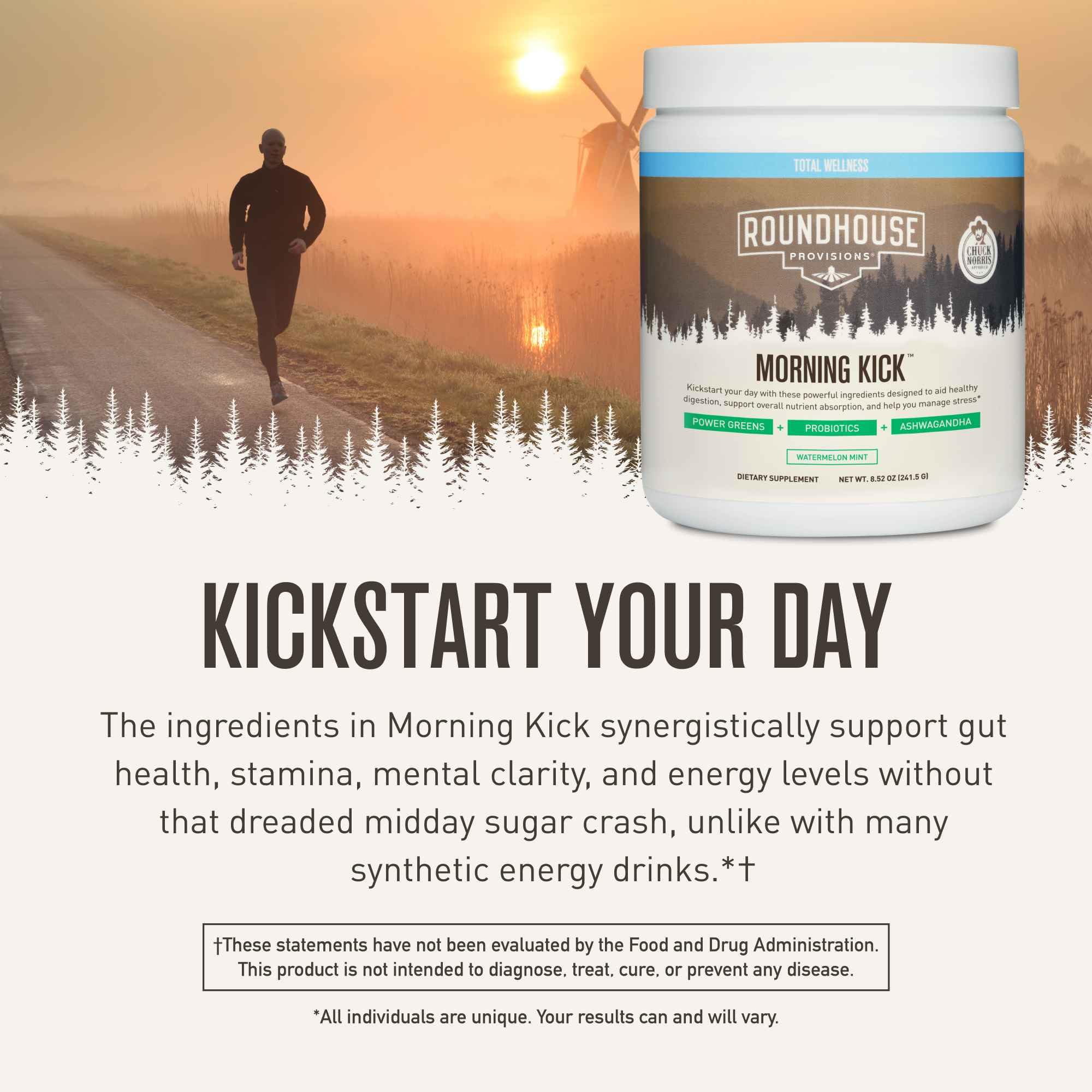 ROUNDHOUSE PROVISION Morning Kick, Powder Supplement for Healthy Digestion, Energy Levels, and Overall Wellness, 30 Servings (9.1 Ounce (Pack of 1), Watermelon Mint) ROUNDHOUSE PROVISION Au supplements