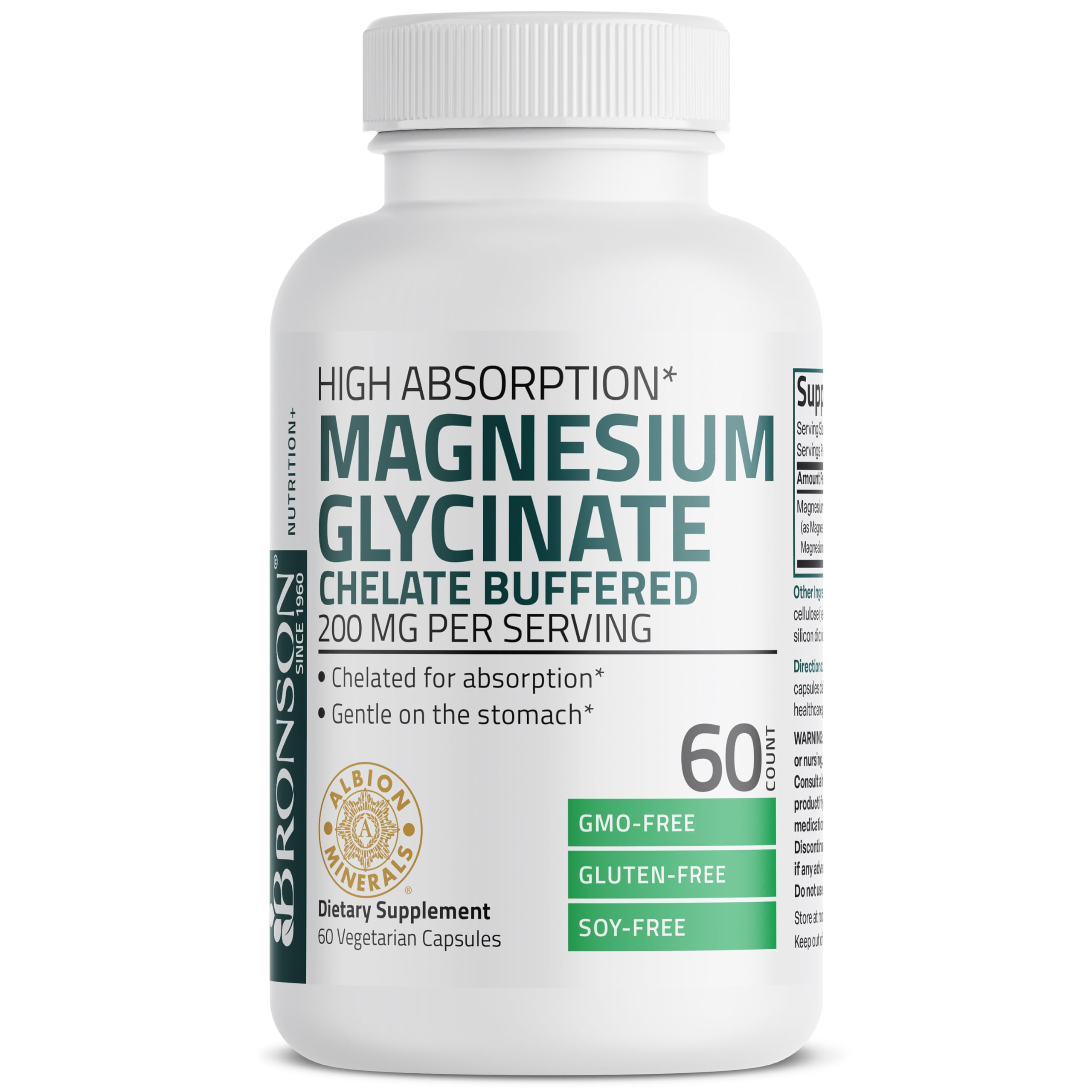 Bronson Magnesium Glycinate 200 MG per Serving Chelated for High Absorption, Gentle On Stomach, Non-GMO, 60 Vegetarian Capsules Bronson Au supplements