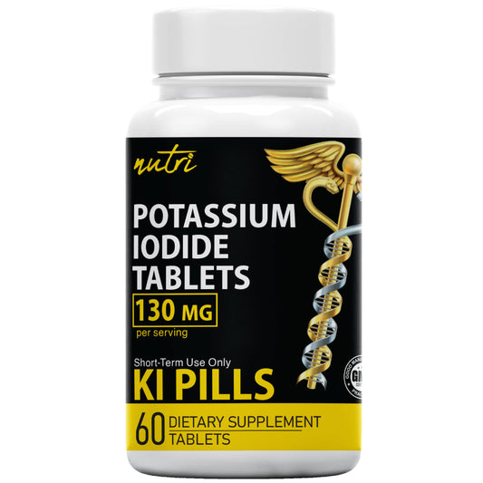 Potassium Iodide Tablets 130 mg - (60 Tablets) 10 Year Shelf-Life EXP 2034 to 2035 - Ki Pills - Yoduro de potasio - Nutri Supplements - 3rd Party Tested Nature's FusionsUS supplements