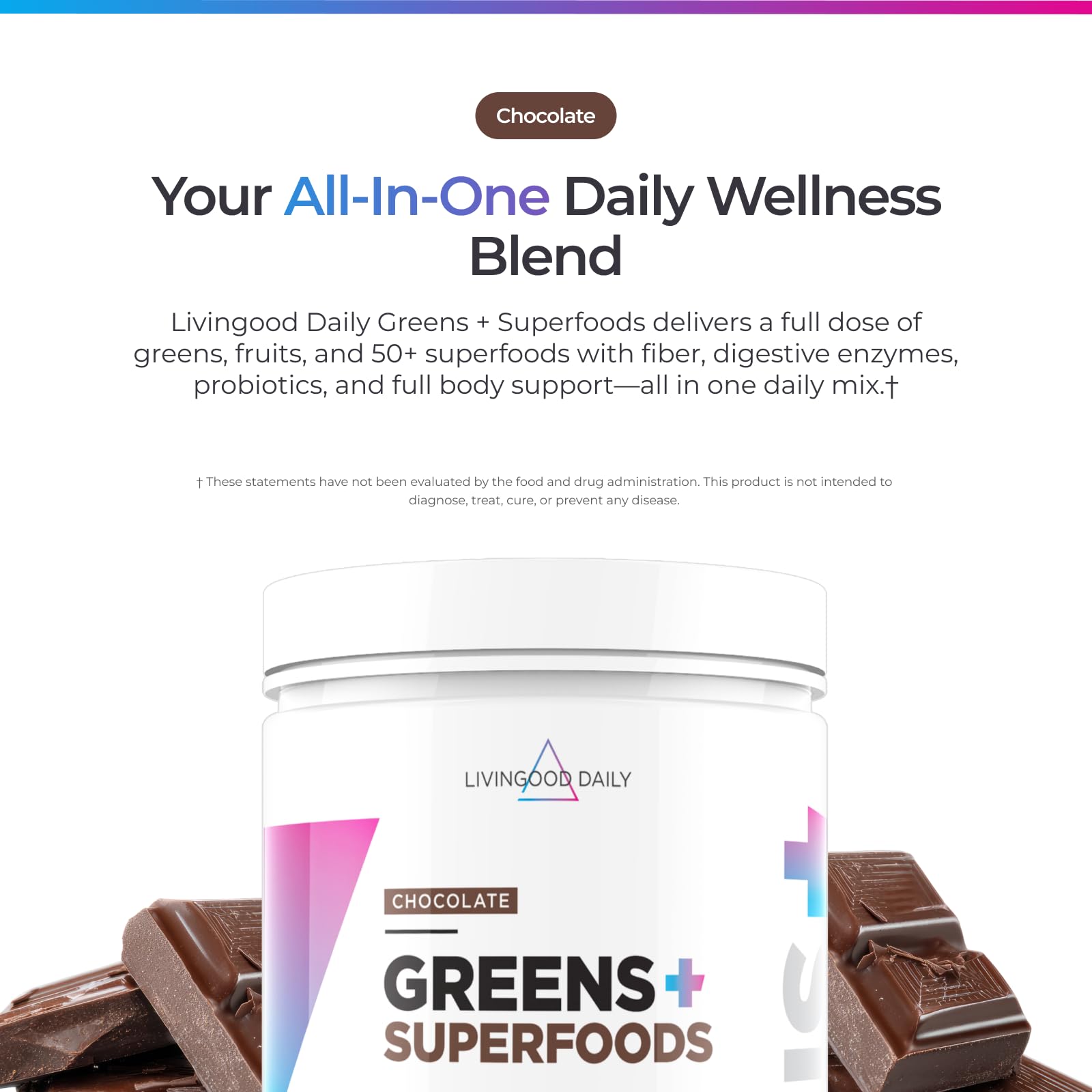 Livingood Daily Greens & Superfood Powder, Super Greens for Gut Health, Green Juice Powder with Spirulina, Chlorella, and Digestive Enzymes, Probiotics for Digestive Support, Chocolate, 30 Servings Livingood Daily Au supplements