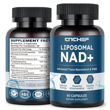 CNCHEF Liposomal NAD Supplement -1000mg, NAD Resveratrol Supplement for Women & Men with Nicotinamide Riboside, Resveratrol, PQQ & TMG, NAD Plus Boosts NAD+ Levels, Anti-Aging & Brain, 60 Capsules CNCHEF Au supplements