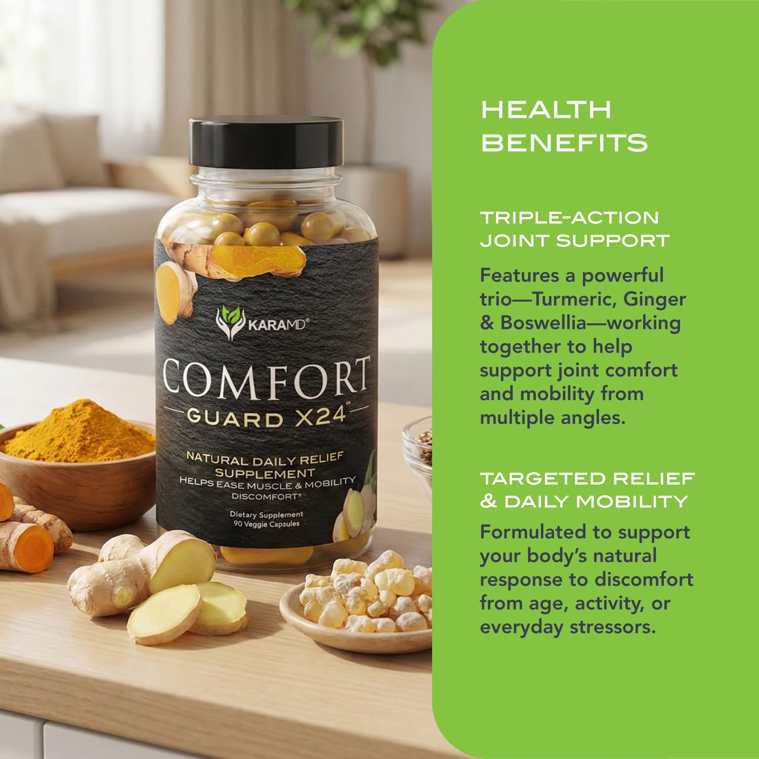KaraMD Comfort Guard X24 | Joint & Movement Support Supplement | Turmeric Curcumin, Boswellia & Ginger | Ease Muscle Discomfort & Joint Stiffness | Non-GMO, Gluten Free & Vegan Friendly (30 Servings) KaraMD Au supplements