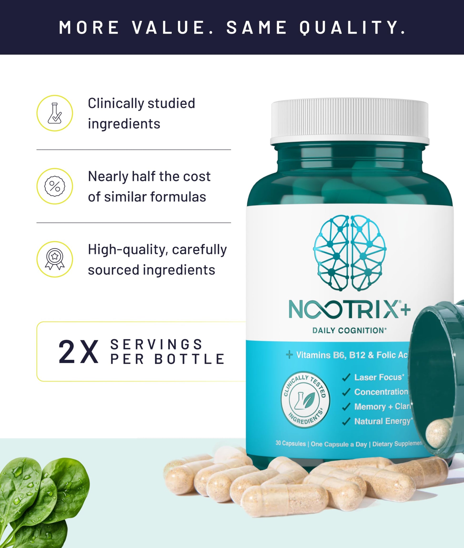 Nootrix Brain Plus Nootropic Supplement | Supports Memory, Mental Focus, Cognitive Health & Energy | Promotes Healthy Mood & Brain Function | Vitamin B1, Vitamin B6 & Vitamin B12 | 30 Capsules Nootrix Au supplements