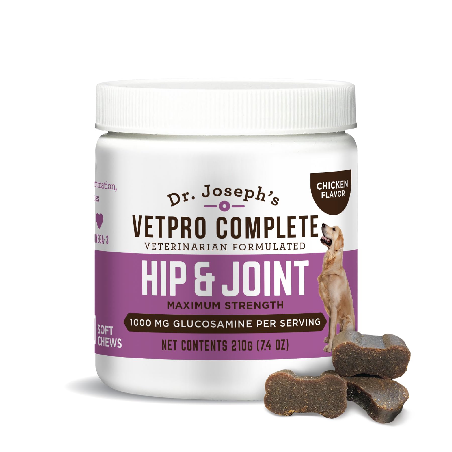 Dr. Joseph's VetPro Complete Dog Hip & Joint Supplement for Arthritis Pain Relief – High-Strength Glucosamine & Chondroitin Chews for Senior Dogs – Vet Formulated Daily Treats, Chicken Flavor, 60 Ct VetPro Complete Au supplements