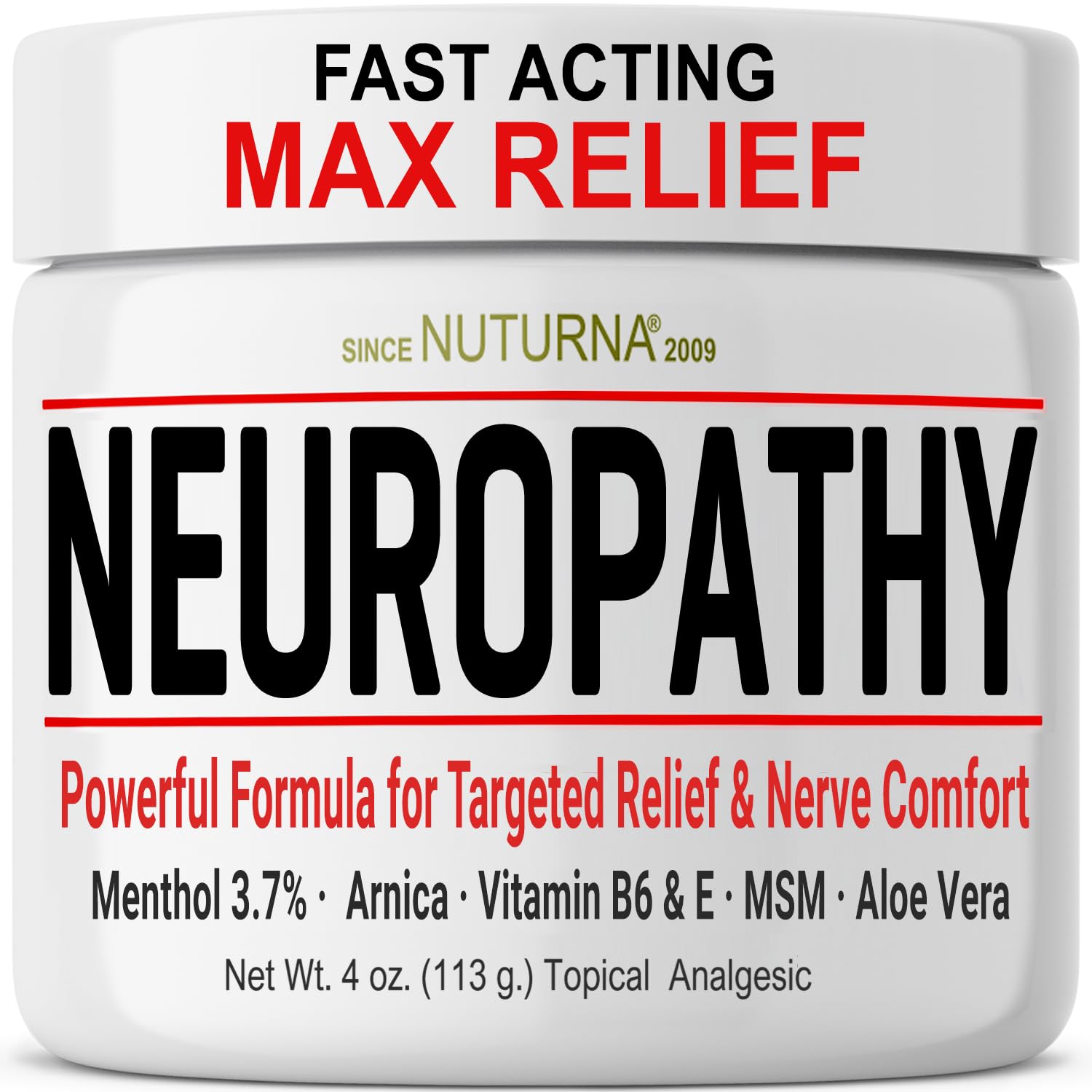 Neuropathy Nerve Relief Cream - Fast Acting Max Relief for Feet Hands Legs Toes Back - Ultra Strength Menthol Arnica Aloe Vera MSM, Soothing Natural Nerve Comfort Relief, 2 Oz Nuturna Au supplements