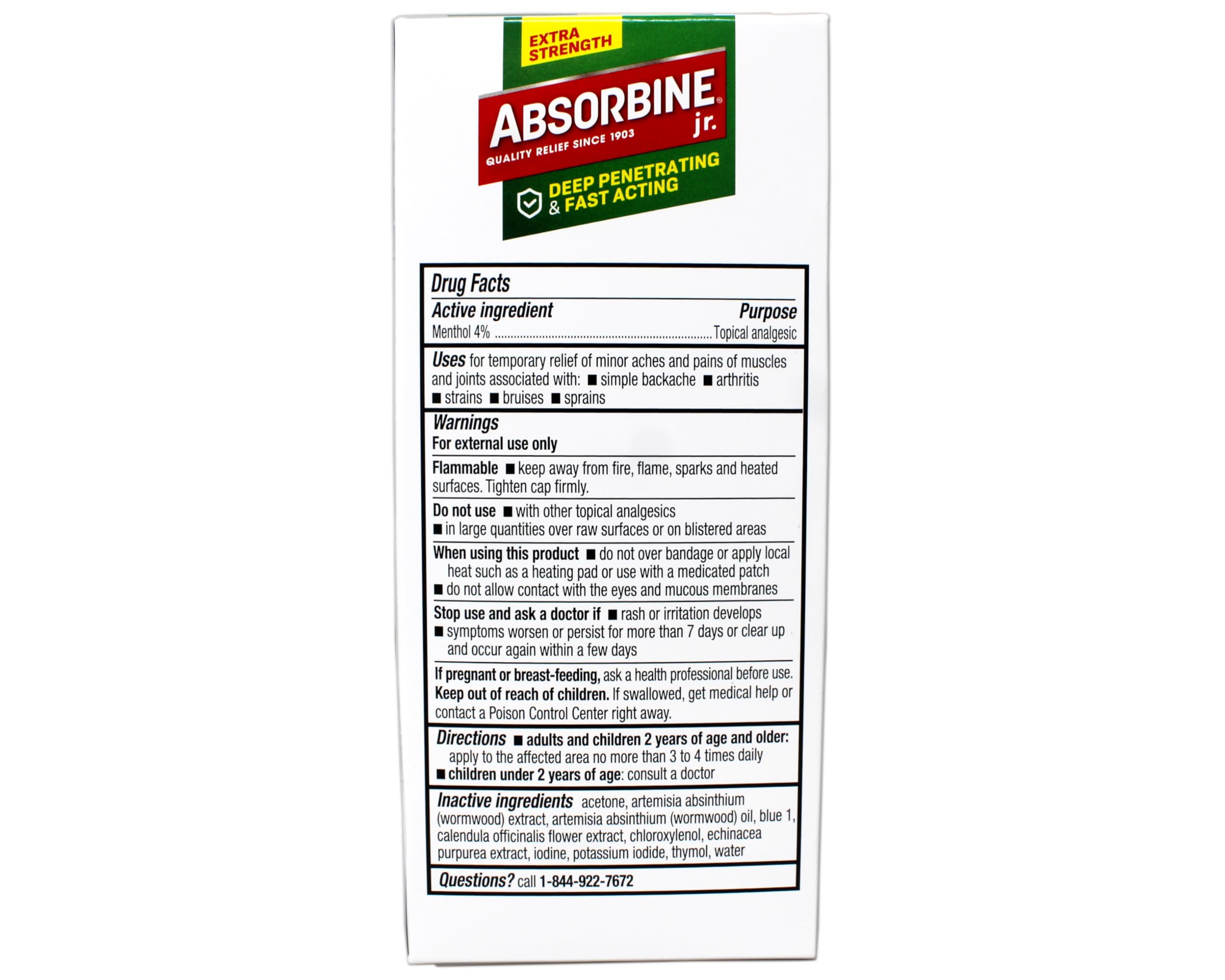ABSORBINE JR. Extra Strength Pain Relieving Liquid, for Muscle, Joints, Arthritis Pain, with No-Mess Applicator, 4 Oz - 3 Pack Absorbine Au supplements