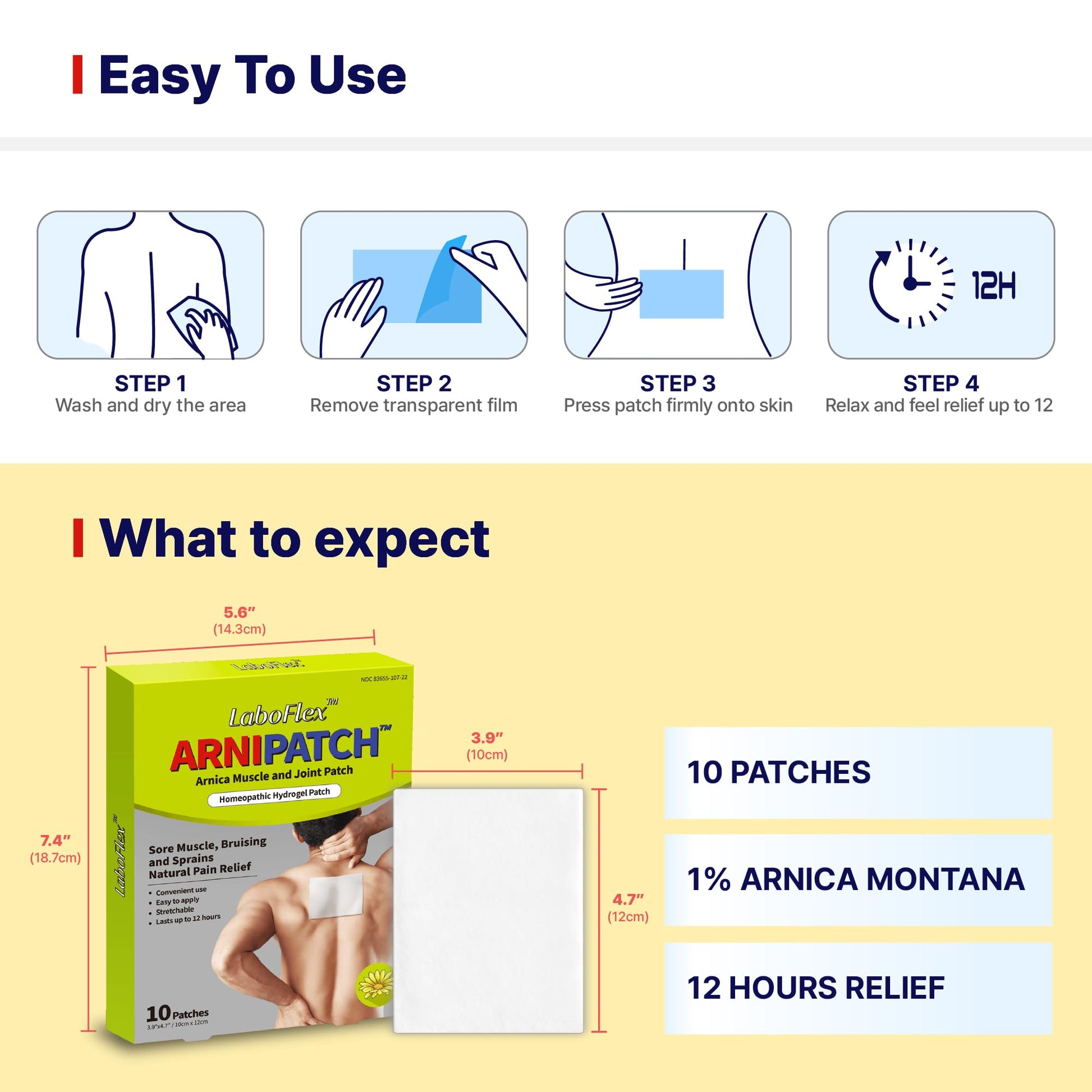 Arnica Hydrogel Pain Relief Patches | Natural Relief for Muscle, Joint, Bruises & Swelling | Flexible, Non-Greasy & Long-Lasting | Great for Back, Knee & Neck Pain (3.9"x4.7", 10, Count) Wooshin Labottach Au supplements