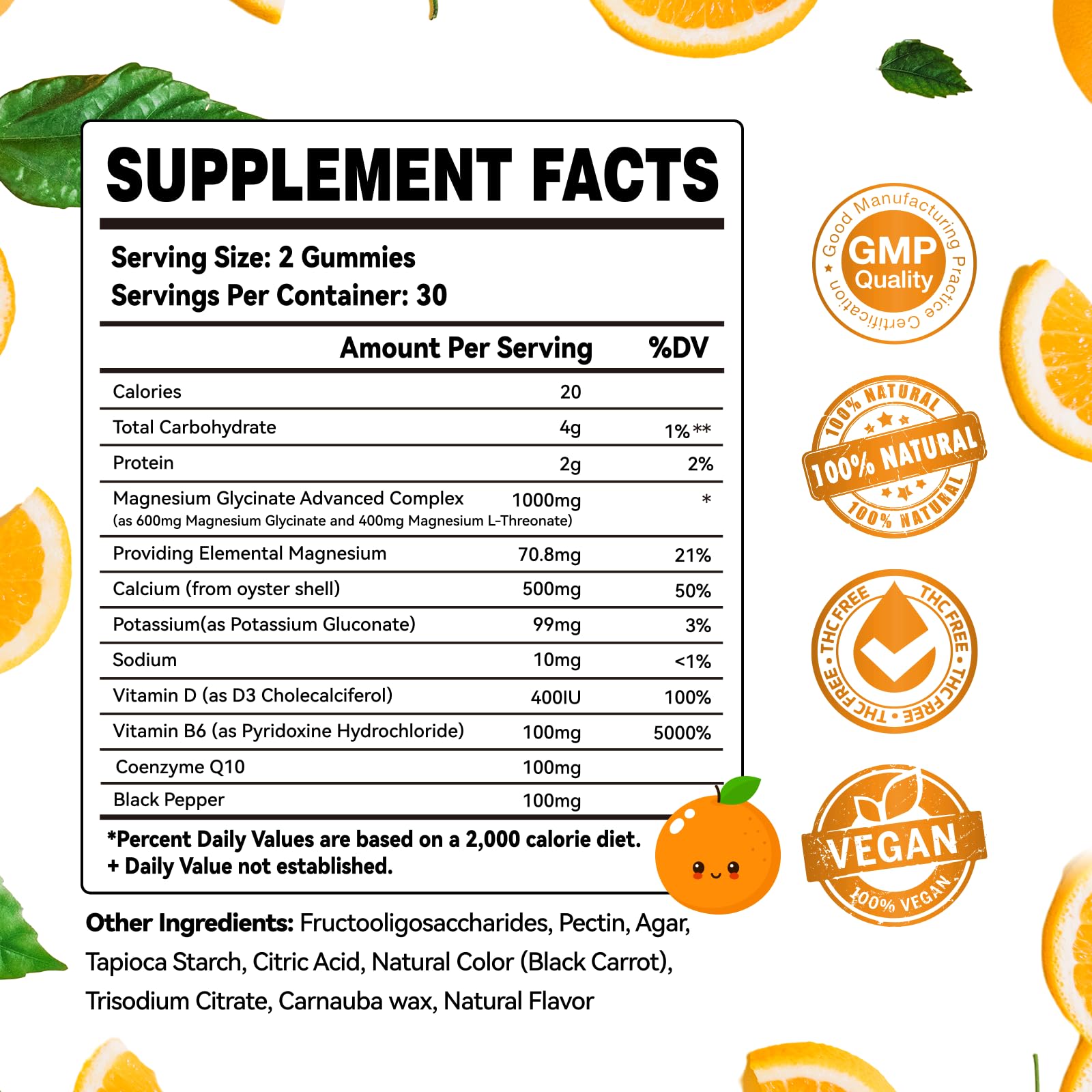 Magnesium Glycinate Gummies 1000mg - Sugar Free Magnesium Potassium Supplement with Vitamin D, B6, CoQ10 for Calm Mood & Sleep Support - 60 Orange Gummies ElevateLife Au supplements