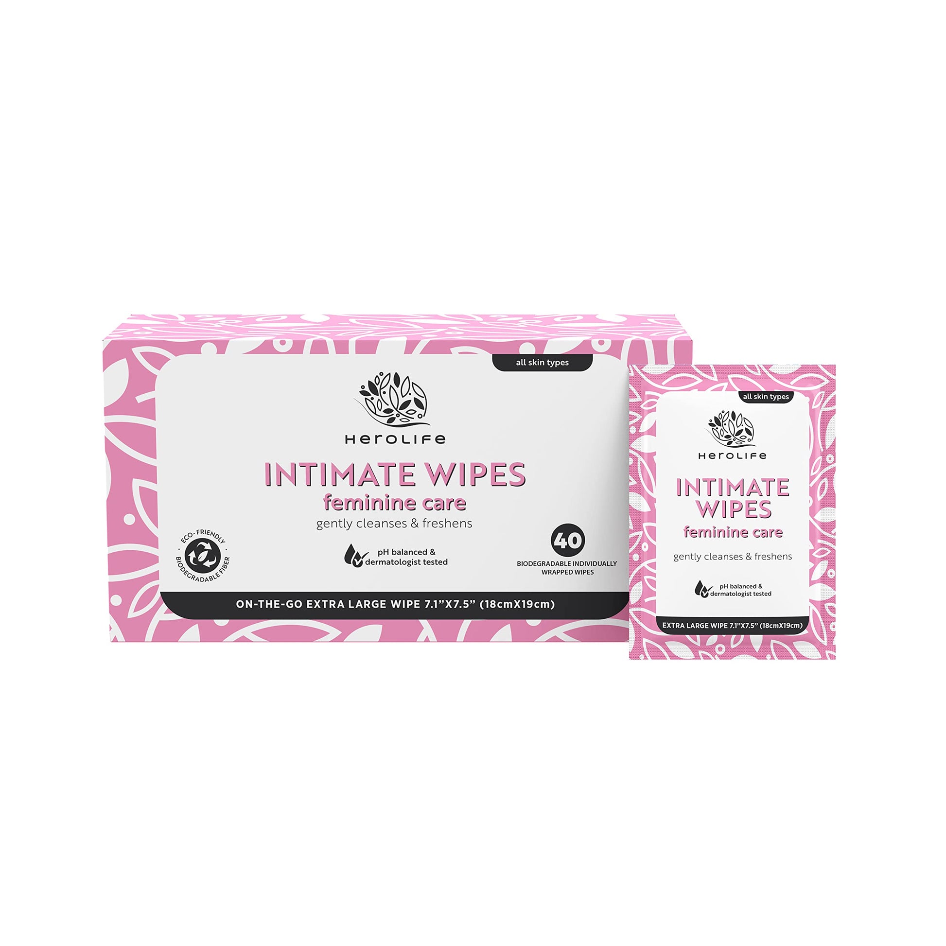 HEROLIFE Personal Wipes for Feminine Care, Single Use To Go, Plant-Based, 1 pack of 40 Single Herolife Au supplements