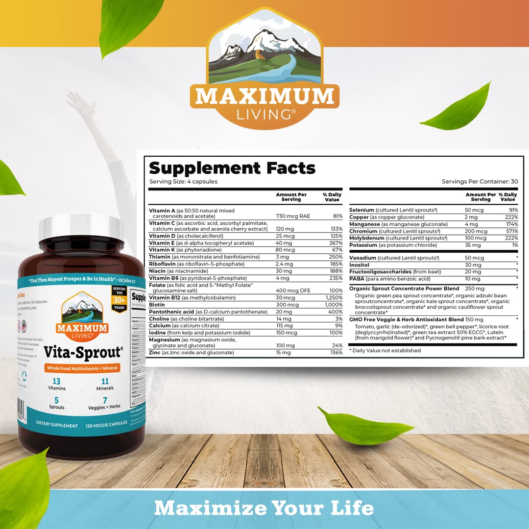 Maximum Living - Vita-Sprout Whole-Food Multivitamin & Phytonutrient Blend - 120 Capsules Maximum Living Au supplements