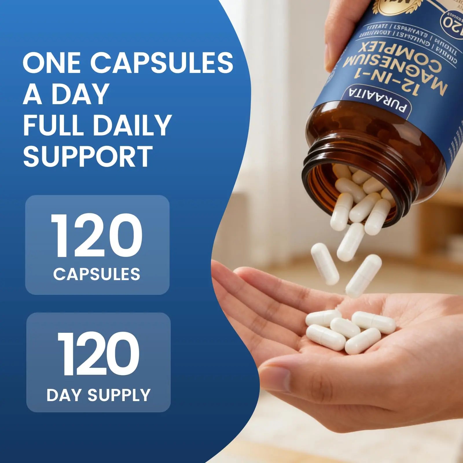 Puravita Magnesium Complex - Puravita 12 in 1 Magnesium Supplement with Glycinate, Citrate, Malate, Oxide, Taurat & More for Muscle, Nerve & Sleep Support, 120 Count PURAVITA Au supplements