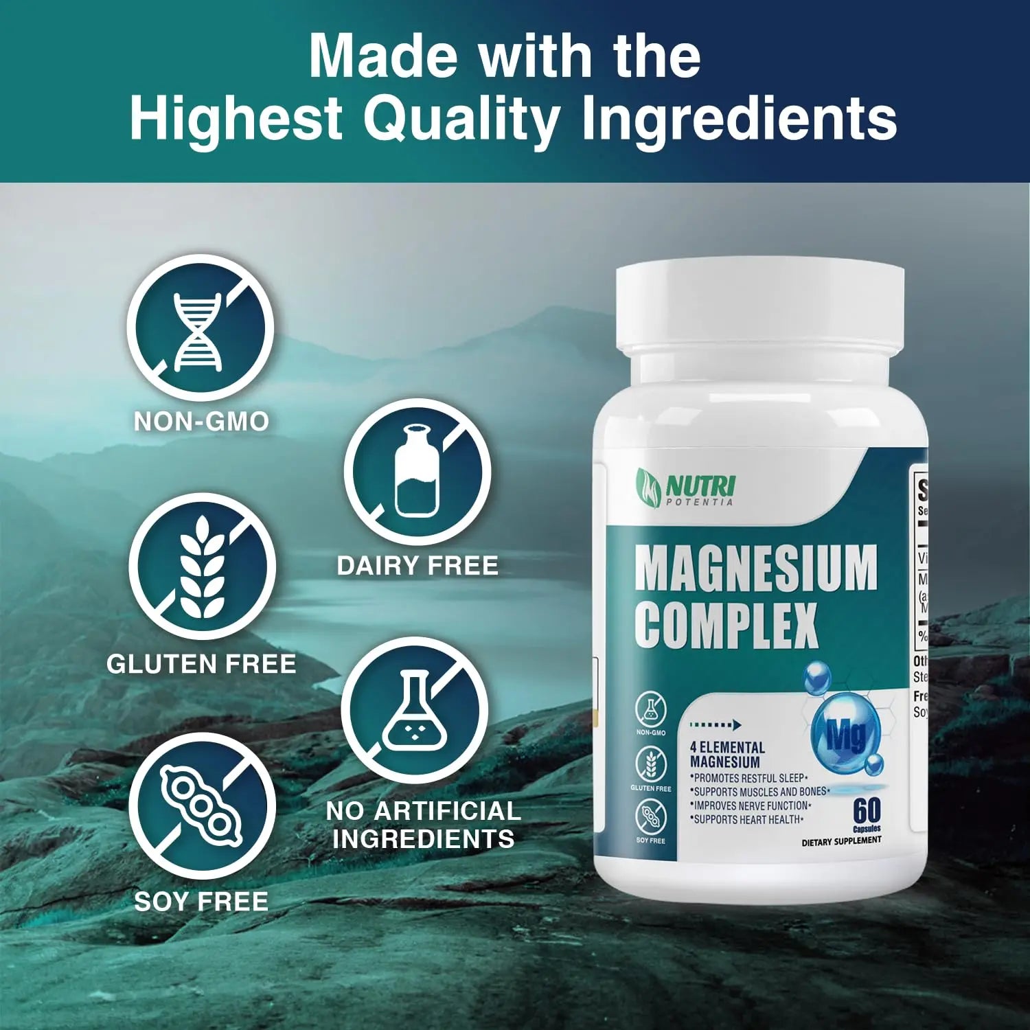 Magnesium Complex for Women&Men,With Glycinate Malate Citrate Taurate.Support for Sleep,Stress Relief,Cognitive Function,Magnesium Supplement 500mg,Third-Party Tested(Made & Tested in USA)-60 Capsules NUTRI POTENTIA Au supplements