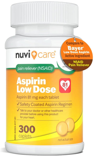 NUVICARE Low Dose Aspirin 81mg for Adults Coated Caplets - Compare to Active Ingredient in Low Dose Bayer Aspirin for Adults - Safety Coated (300 Count) NUVICARE Au supplements