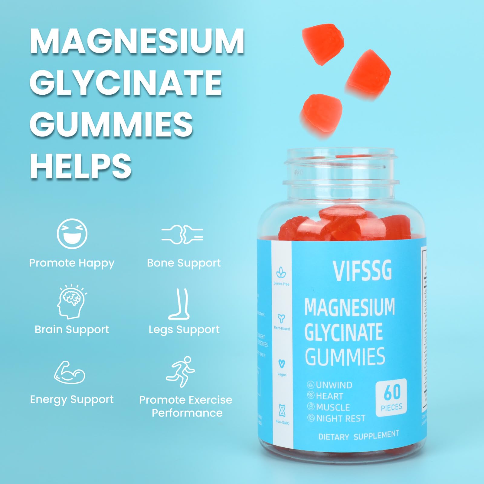 Magnesium Glycinate Gummies 400mg, Sugar Free Gummies with Magnesium L-Threonate 200mg - Magnesium Supplement Chewable Gummies for Women & Men Vegan, Organic Gummies 60 Count VIFSSG Au supplements