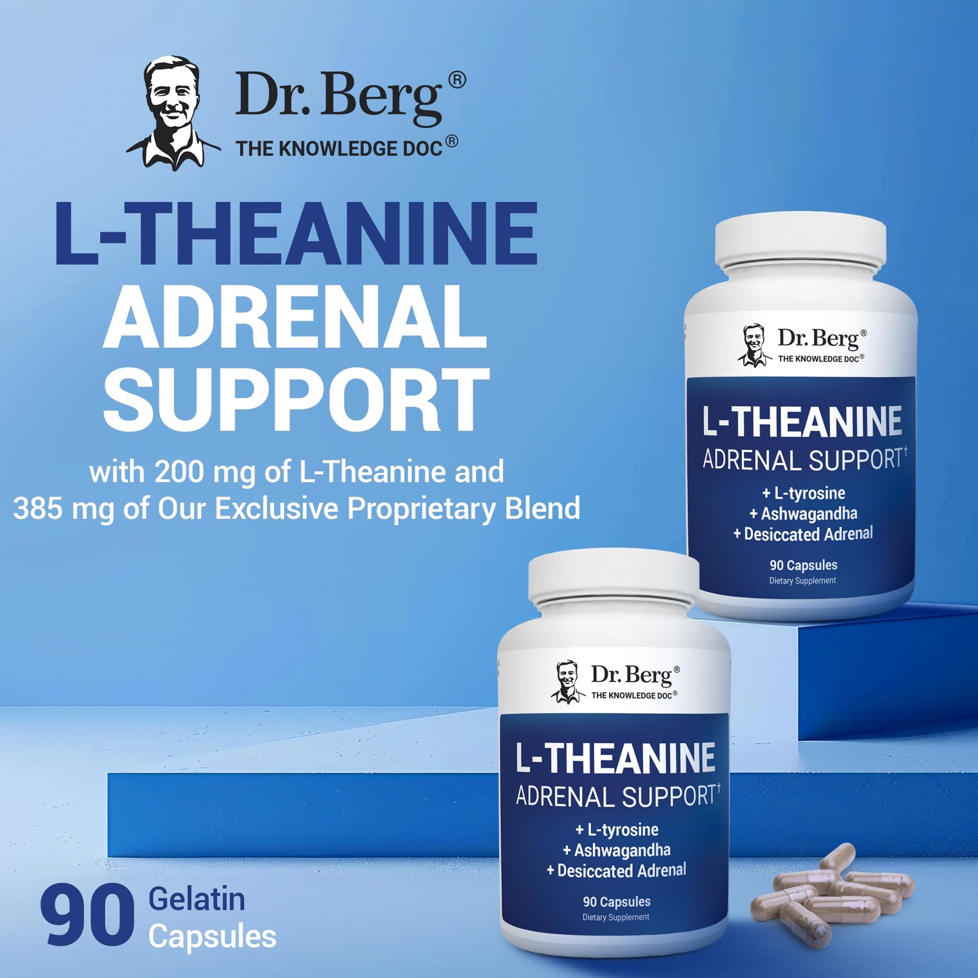 Dr. Berg L-Theanine 200mg - Includes Zinc, Copper, L-Tyrosine, & Ashwagandha – L-Theanine Supplement Adrenal Support - for Relaxation, Stress Relief, and Mental Clarity* – 90 Gelatin Capsules Dr. Berg NutritionalsUS supplements