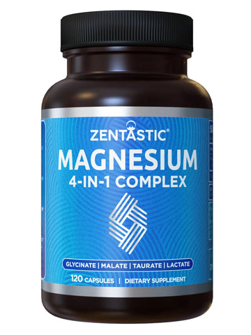 Zentastic Magnesium Complex 4-in-1 Supplement – Magnesium Glycinate, Malate, Taurate & Lactate – Chelated High Absorption for Nerves, Muscles, Bones & Immune Support – 120 Capsules Zentastic Au supplements