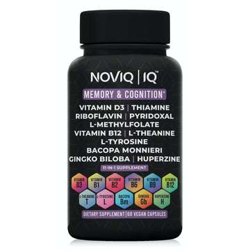 11-in-1 Nootropic Supplement: Supports Memory & Cognition - 100mg Ginkgo 150mg Bacopa 300mcg Huperzine 200mg L-Theanine 150mg L-Tyrosine & Bioactive B-Complex w/ 5-MTHF - 1,100mg+ Serving - 60 Count NOVIQ Au supplements