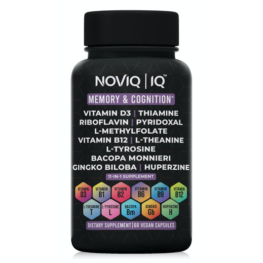 11-in-1 Supplement: Supports Memory & Cognition - 100mg Ginkgo 150mg Bacopa 300mcg Huperzine 200mg L-Theanine 150mg L-Tyrosine & Bioactive B-Complex NOVIQUS supplements