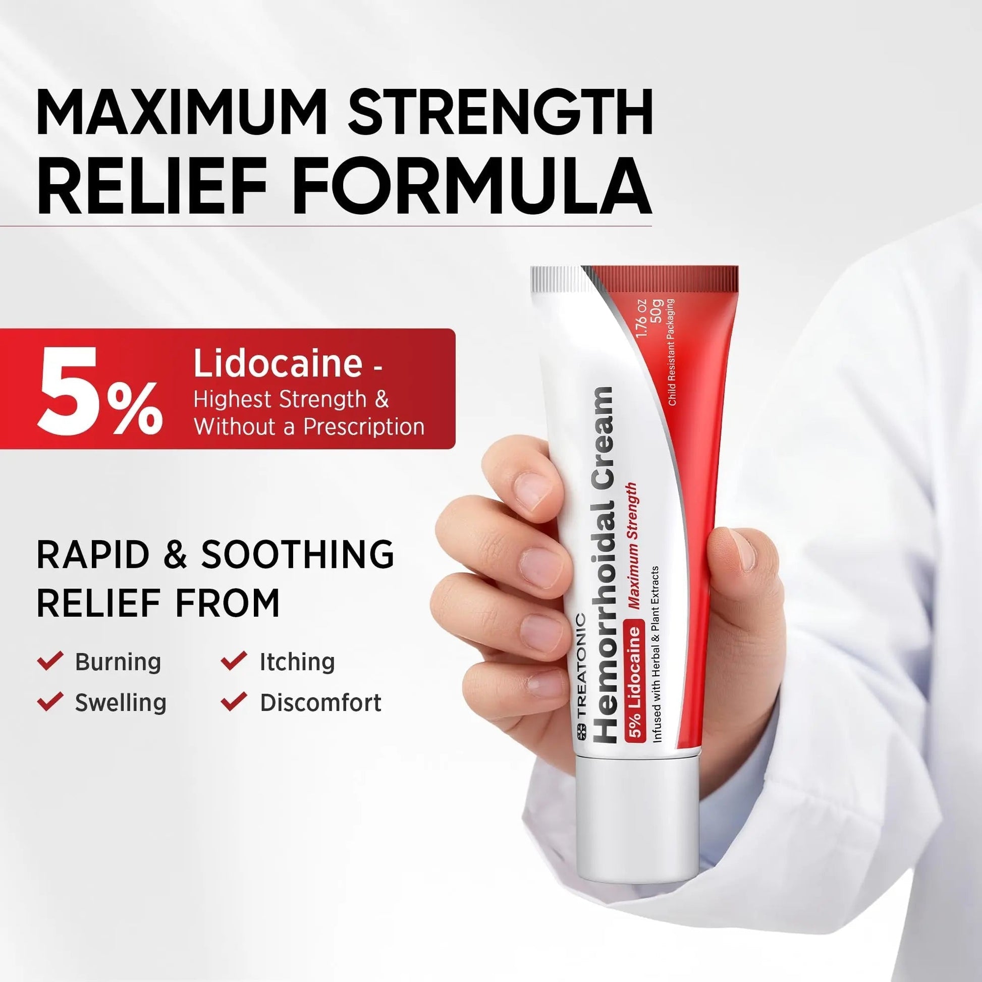 Treatonic Hemorrhoid Treatment Cream: 5% Lidocaine Hemorrhoid Cream for Numbing Relief of Pain, Burning, Itching, Discomfort, & Swelling - Fissure & Hemorrhoids - 1.76 oz Treatonic Au supplements