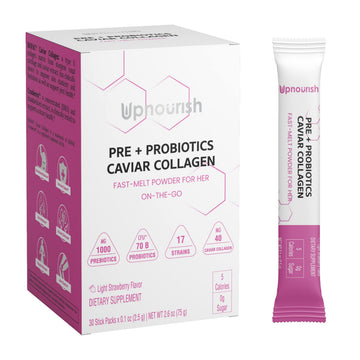 UpNourish Probiotics, Caviar Collagen with Prebiotics for Women's Digestive, Skin Radiance, and Feminine Health with Cranberry Extract & D-Mannose, 30 Fast-melt Packets UpNourish Au supplements