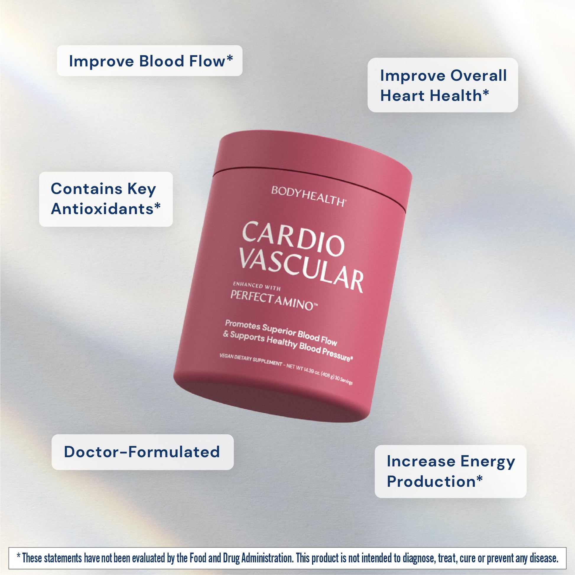 BodyHealth Cardio Vascular with PerfectAmino, Blood Flow and Heart Health Supplement Support with CoQ10, Nicotinamide Riboside, Resveratrol and D-Ribose, Chocolate Flavor, 30 Servings BodyHealth Au supplements