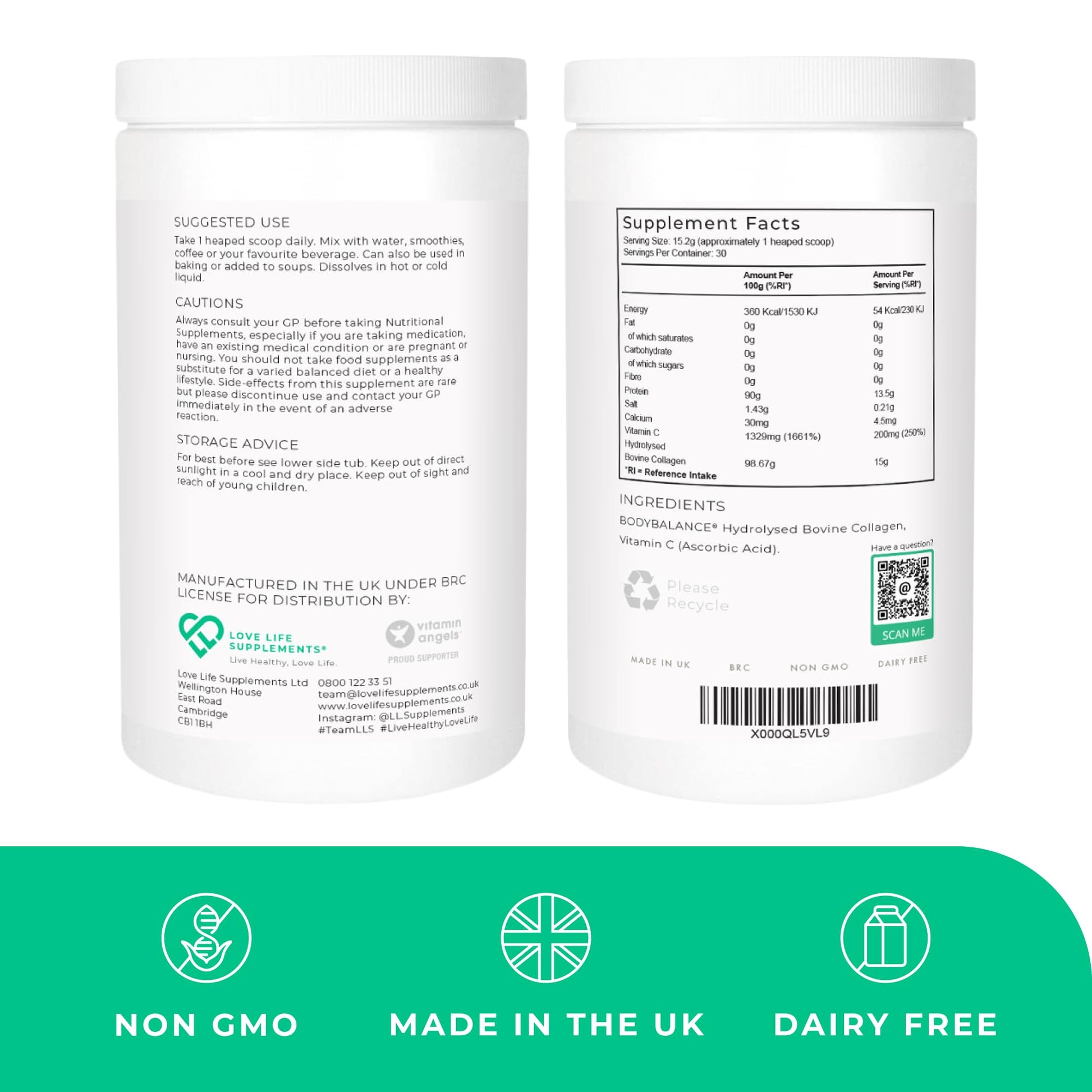 BODYBALANCE® Collagen Powder by LLS - Hydrolysed Bovine Collagen Peptides Types 1 & 3 with Vitamin C - Joint, Ligament LOVE LIFE SUPPLEMENTS Au supplements