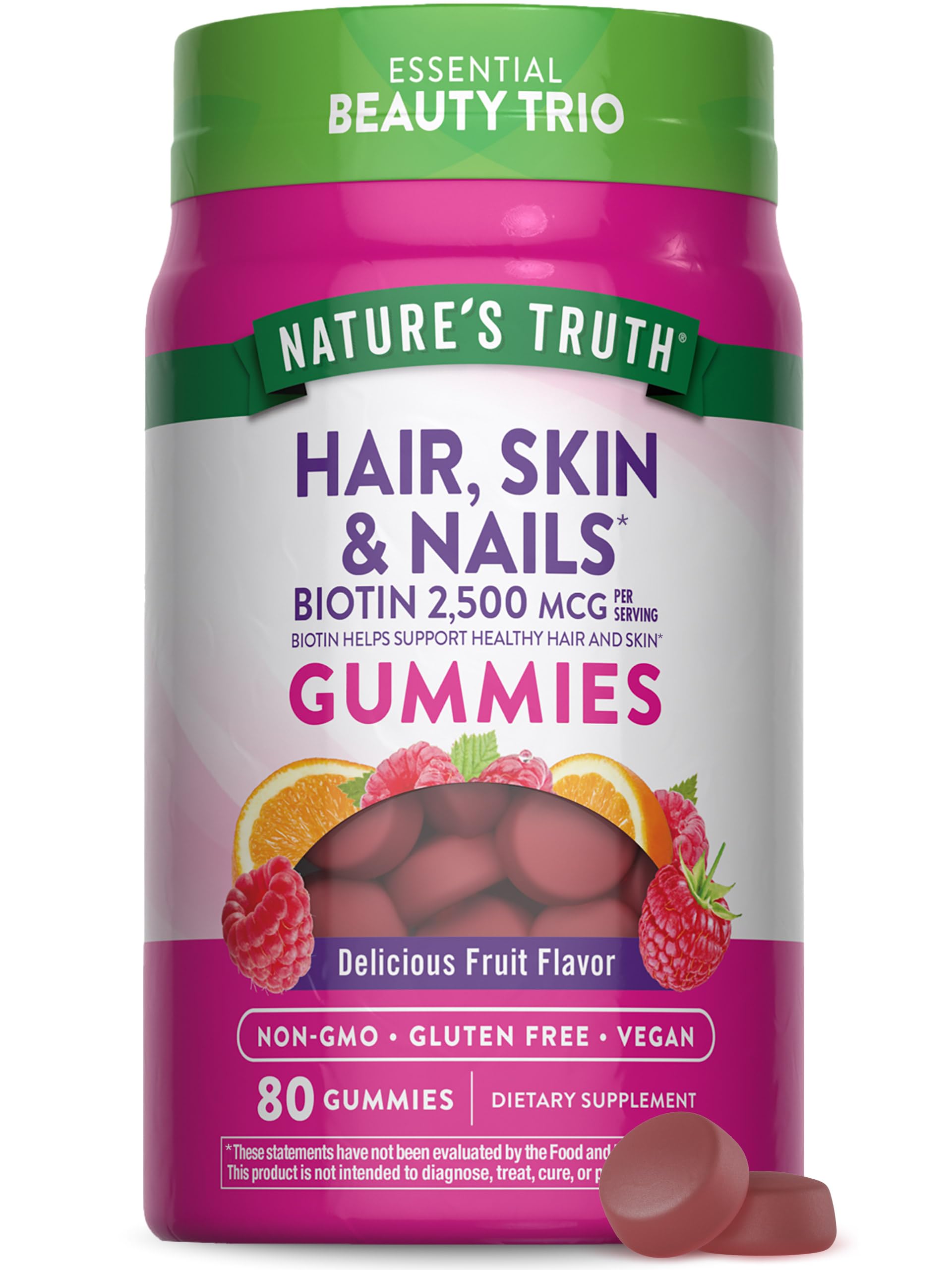 Nature's Truth Hair Skin and Nails Gummies | 80 Count | 2500mcg of Biotin | Vegan, Non-GMO, Gluten Free Supplement | Vitamin for Women & Men Nature's Truth Au supplements