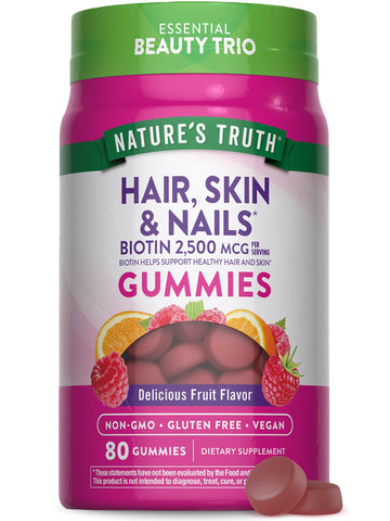 Nature's Truth Hair Skin and Nails Gummies | 80 Count | 2500mcg of Biotin | Vegan, Non-GMO, Gluten Free Supplement | Vitamin for Women & Men Nature's Truth Au supplements