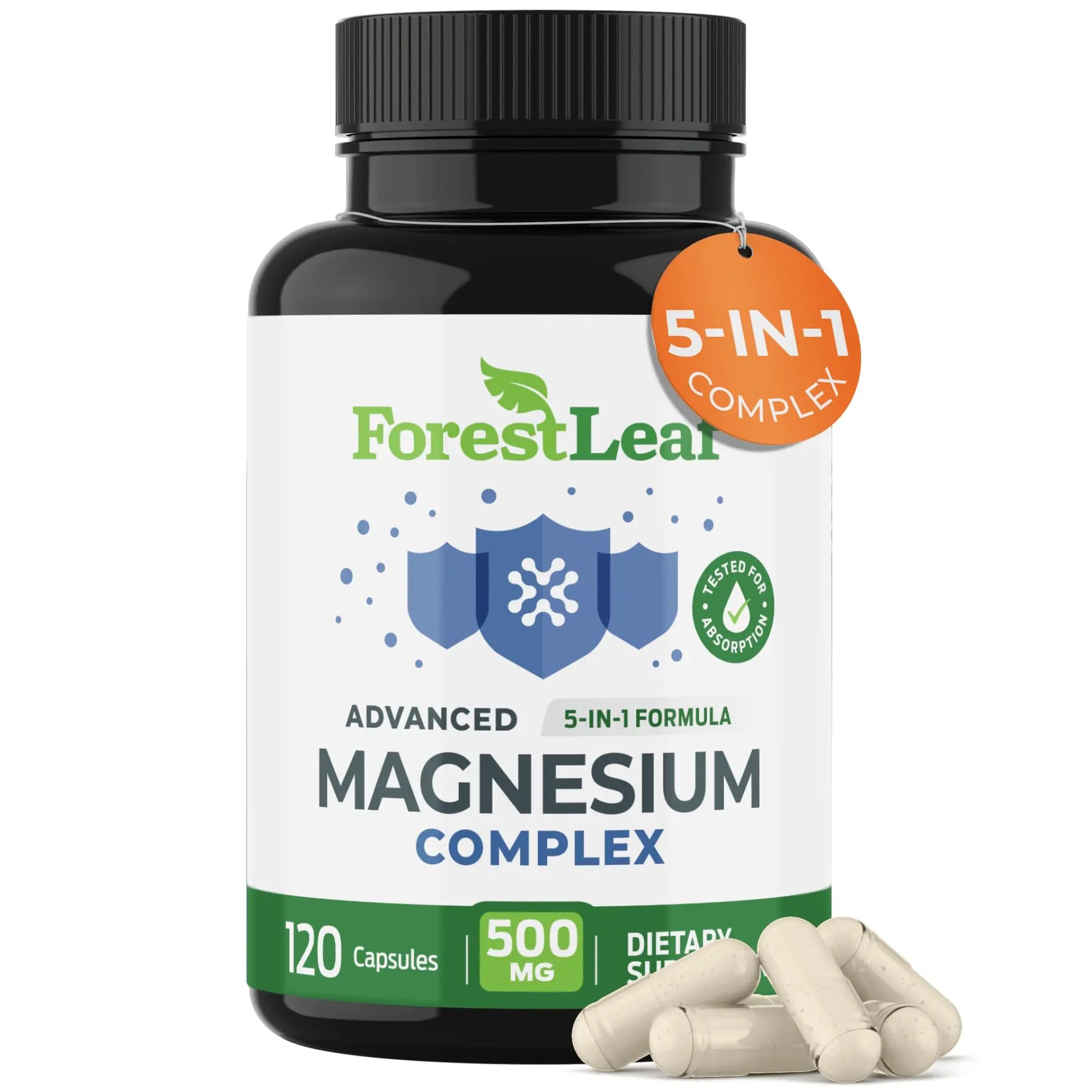 ForestLeaf Magnesium Complex for Women and Men - 500mg Magnesium Supplement for Sleep - 5-in-1 Chelated Magnesium Citrate, Bisglycinate, Malate, Taurate, Oxide (120 Ct) ForestLeaf Au supplements