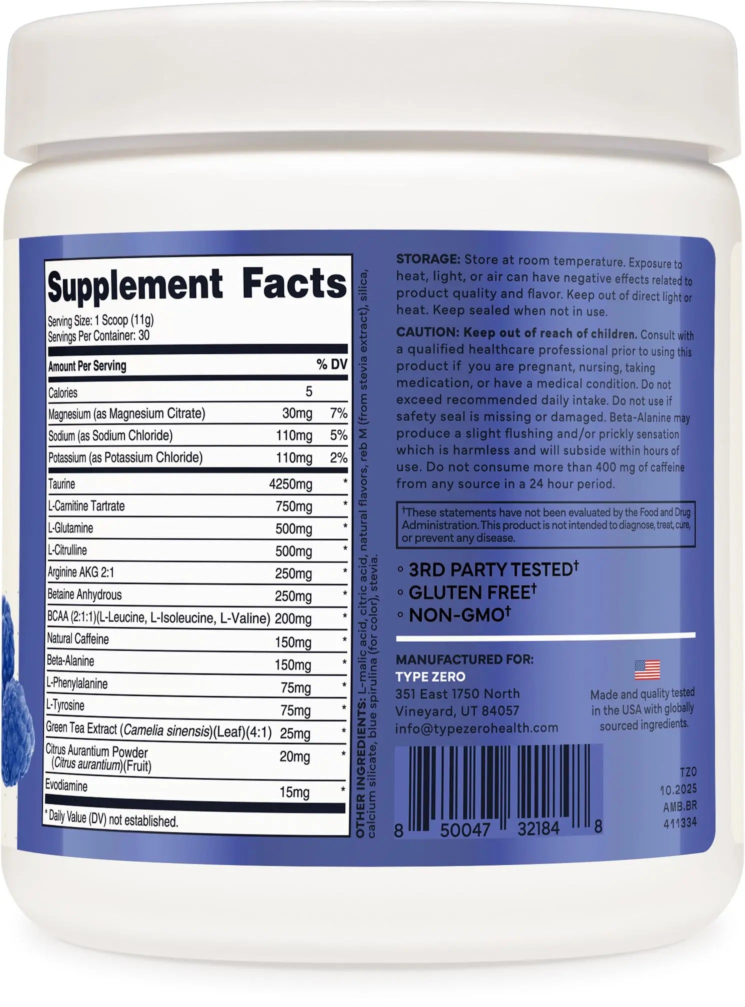 Type Zero Amino Burn - Vegan BCAA + Clean Pre Workout Powder with Arginine AKG, L-Citrulline & Beta Alanine - Amino Acid Clean Energy, Endurance & Hydration Supplement - Blue Raspberry, 30 Servings Type Zero Au supplements