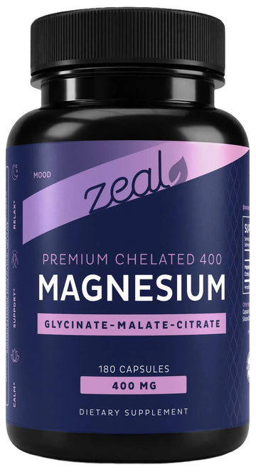 Zeal Naturals Triple Magnesium Complex Supplement - Glycinate, Malate, Citrate | 400mg, 180 Capsules | High Absorption Chelated Magnesium for Sleep, Mood, Muscle Recovery, Relaxation Zeal Naturals Au supplements