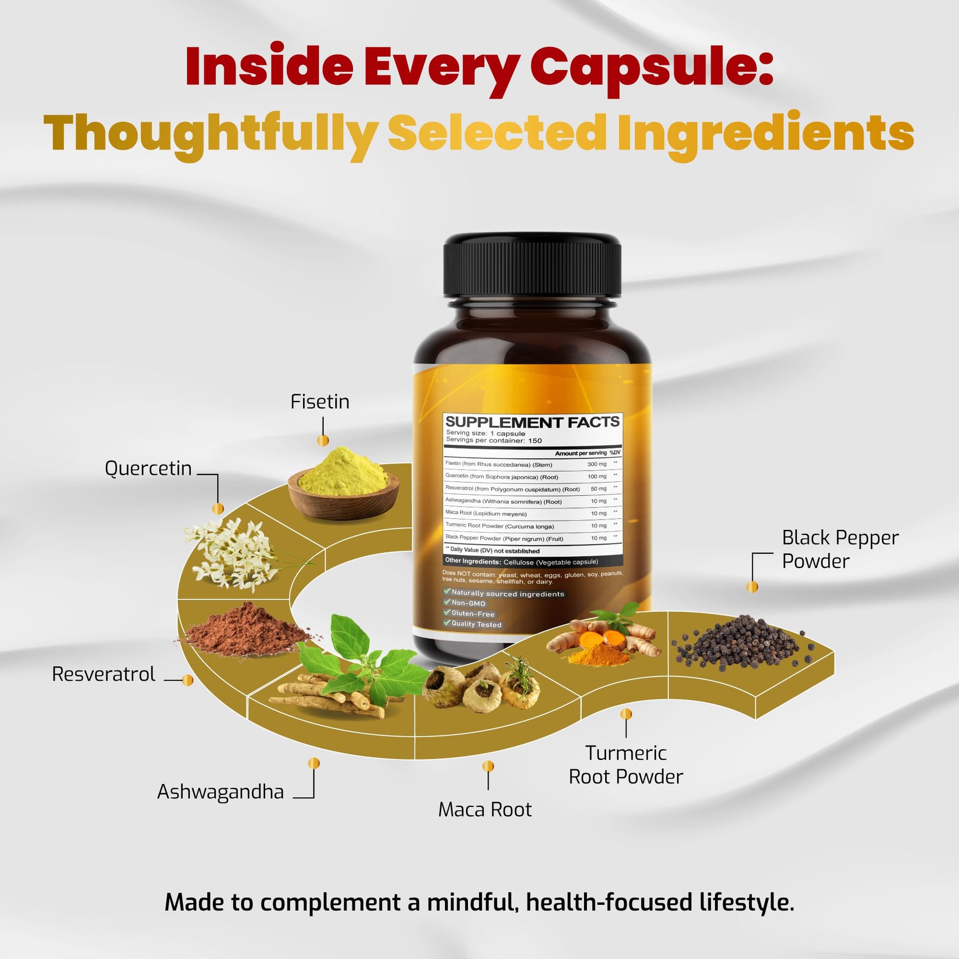 VEGATOT Organic Fisetin Complex 7-in-1 Formula | with Quercetin, Resveratrol, Ashwagandha, Maca Root, Turmeric, Black Pepper | 150 Capsules | Non-GMO, Gluten-Free VEGATOT Au supplements