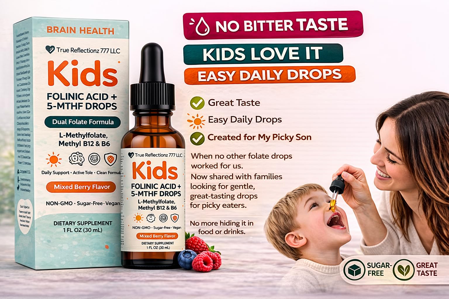 Folinic Acid Drops Kids 800 mcg + L-Methylfolate + B12 +P5P B6 Gentle Methylation Great Taste, Magnesium Glycinate, Vitamin D3 & C Folate Support for Brain,Focus, Mood & Cellular Health 5-MTHF Drops True reflectionz Au supplements