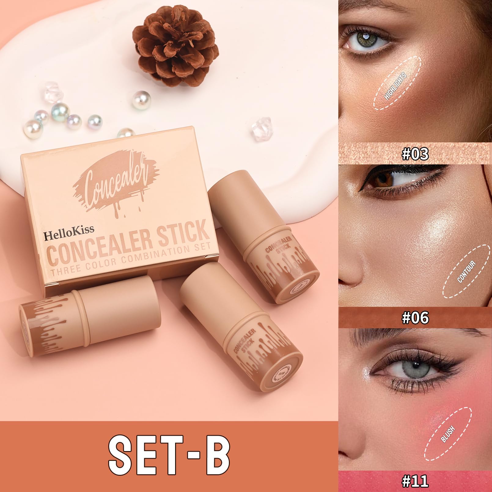 3Pcs Cream Contour Sticks Kit, Highlighter Stick Blush Stick Cream Contour Kit Makeup Set with Brush,Face Brightens & Shades Contour Stick Waterproof for Women QIC Au supplements