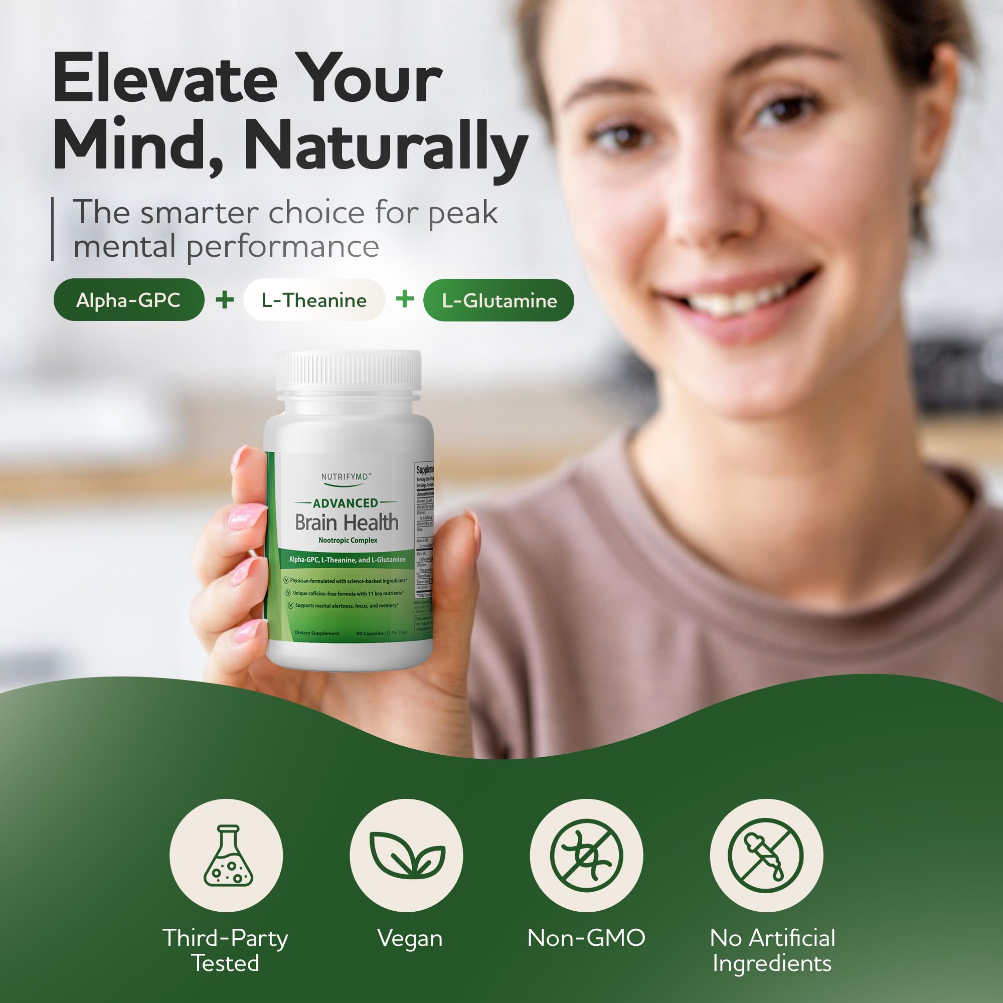 Advanced Brain Health Supplement with Alpha GPC, L-Theanine, L-Glutamine for Memory and Focus - 90 Capsules NutrifyMD Au supplements
