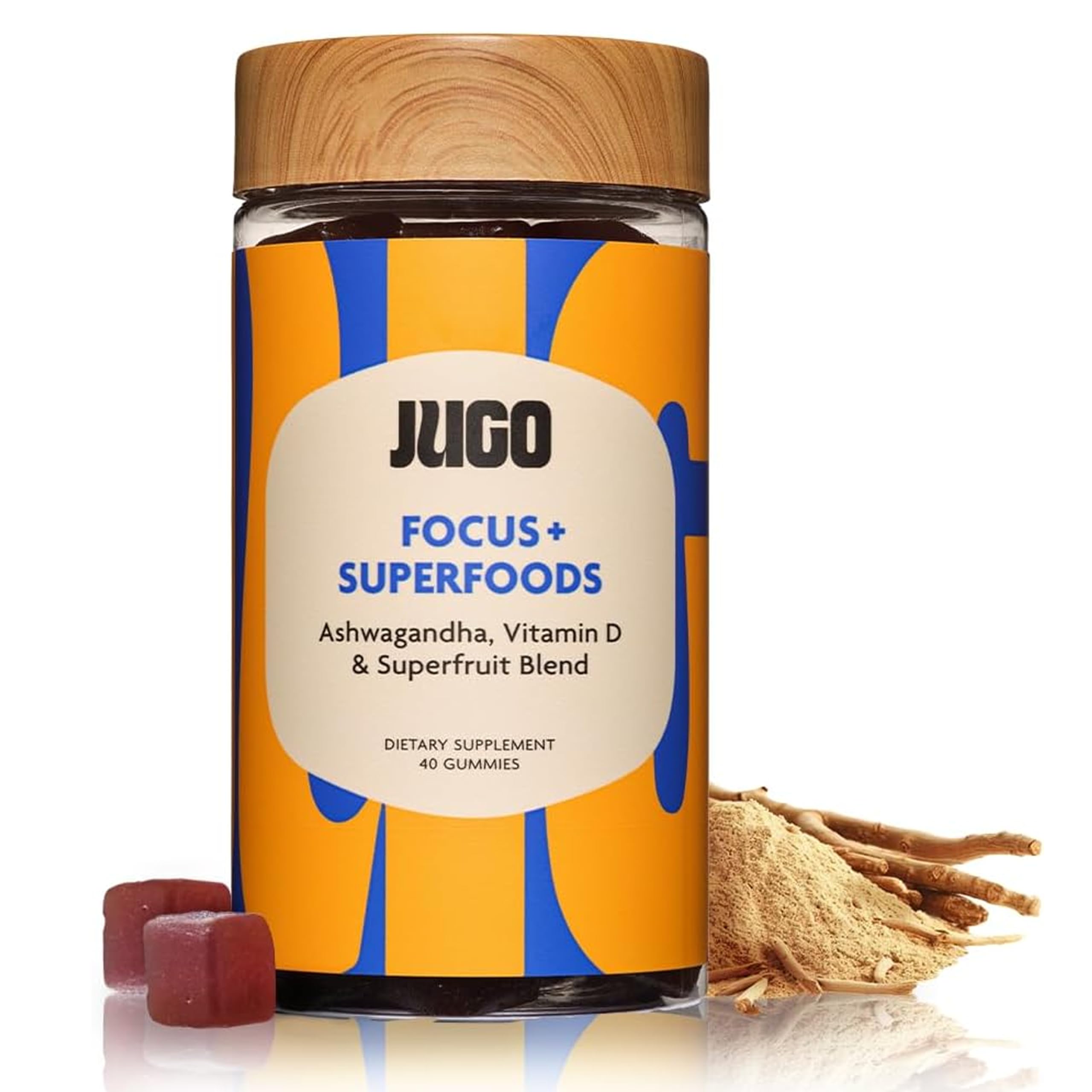 JUGO Focus + SUPERFOODS Ashwagandha Gummies with Vitamin D3 & Superfruit Blend, Vegetarian-Friendly Focus Supplement with Adaptogens, Gelatin-Free and Gluten-Free, Non-GMO, Made in USA, 40 Coun JUGO LLC Au supplements