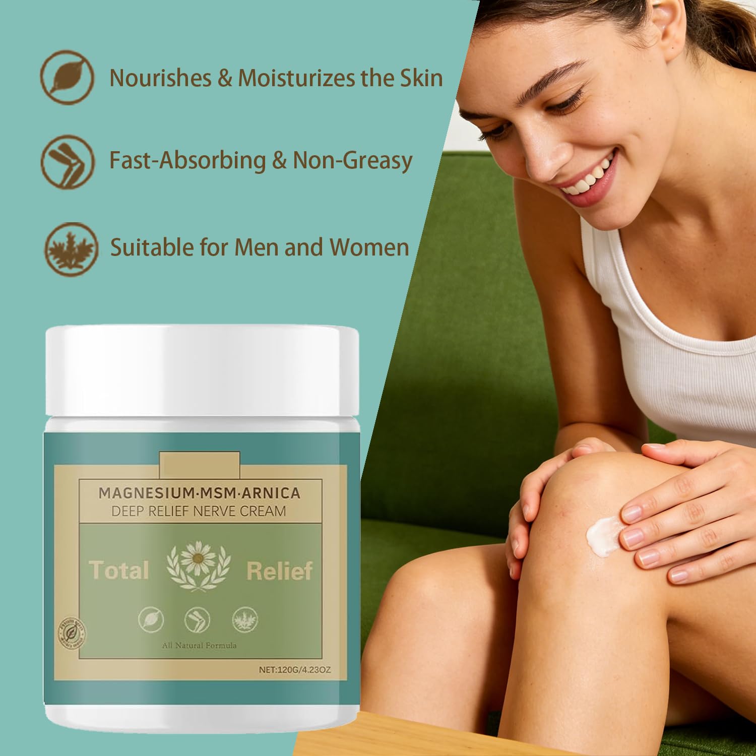 HANGWON Total Relief Magnesium Soothing Cream Advanced nerve Comfort with Arnica, Menthol, MSM,Fast-Absorbing for Relief Joint, Feet, Hands, Legs, Muscles, and Waist, Natural Ingredient -4floz/114g HANGWON Au supplements