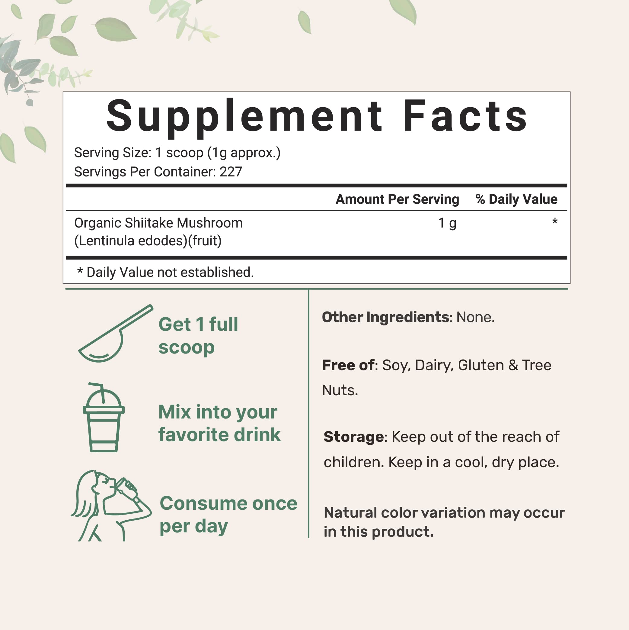 Sustainably US Grown, Organic Shiitake Mushrooms Powder, 8 Ounce Micro Ingredients Au supplements