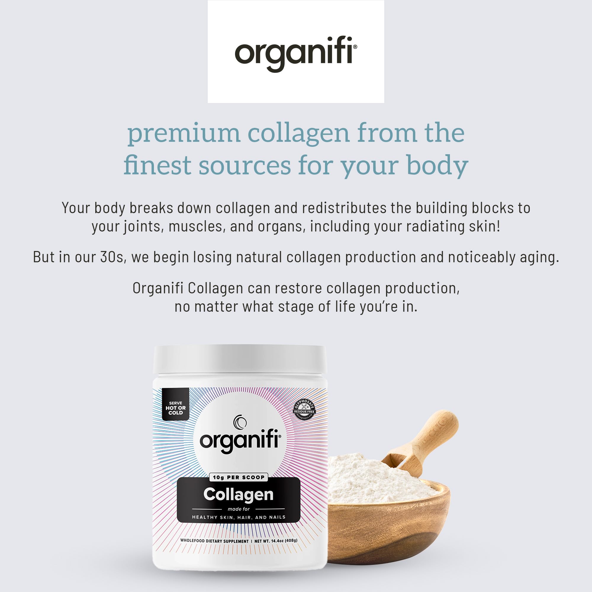 Organifi Unflavored Collagen Powder - Supports Stronger Skin, Nail, and Hair, 40 Servings Organifi Au supplements