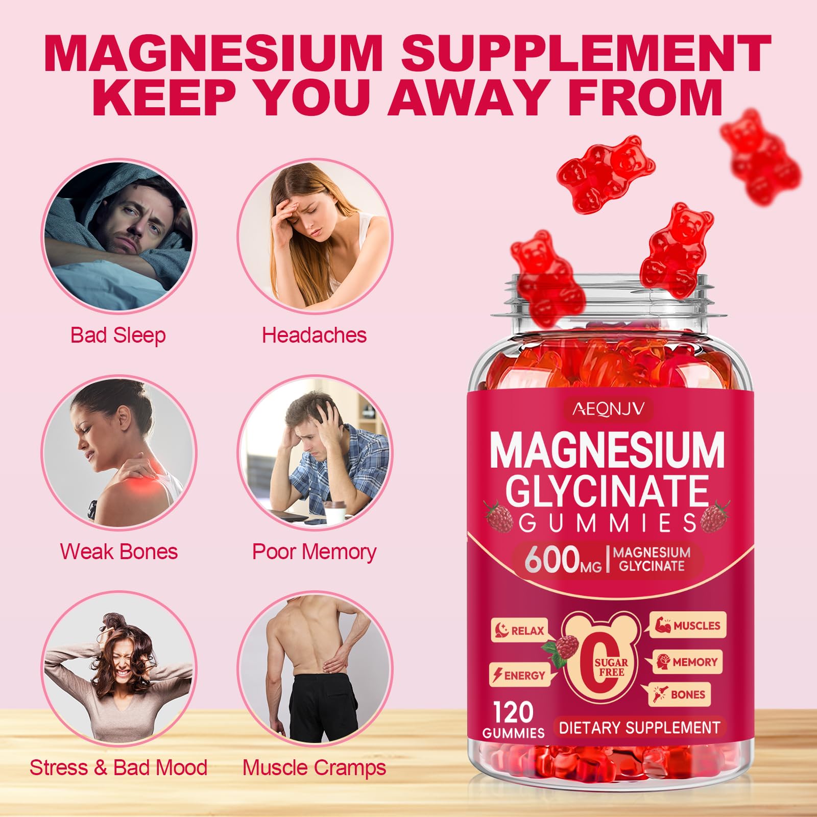Magnesium Glycinate Gummies 600mg, Sugar Free Magnesium Gummies for Adults, Chewable Potassium Supplements for Body Support, Zzz and Relaxation, 120 Count AEQNJV Au supplements