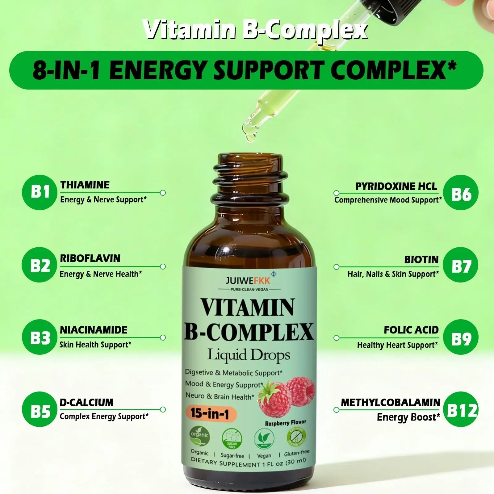 Vitamin B Complex Liquid Drops for Women Men & Kids, 15-in-1 VIT B Complex with Vitamin C B12 B6 B1 Niacin Folate Magnesium JUIWEFKK Au supplements