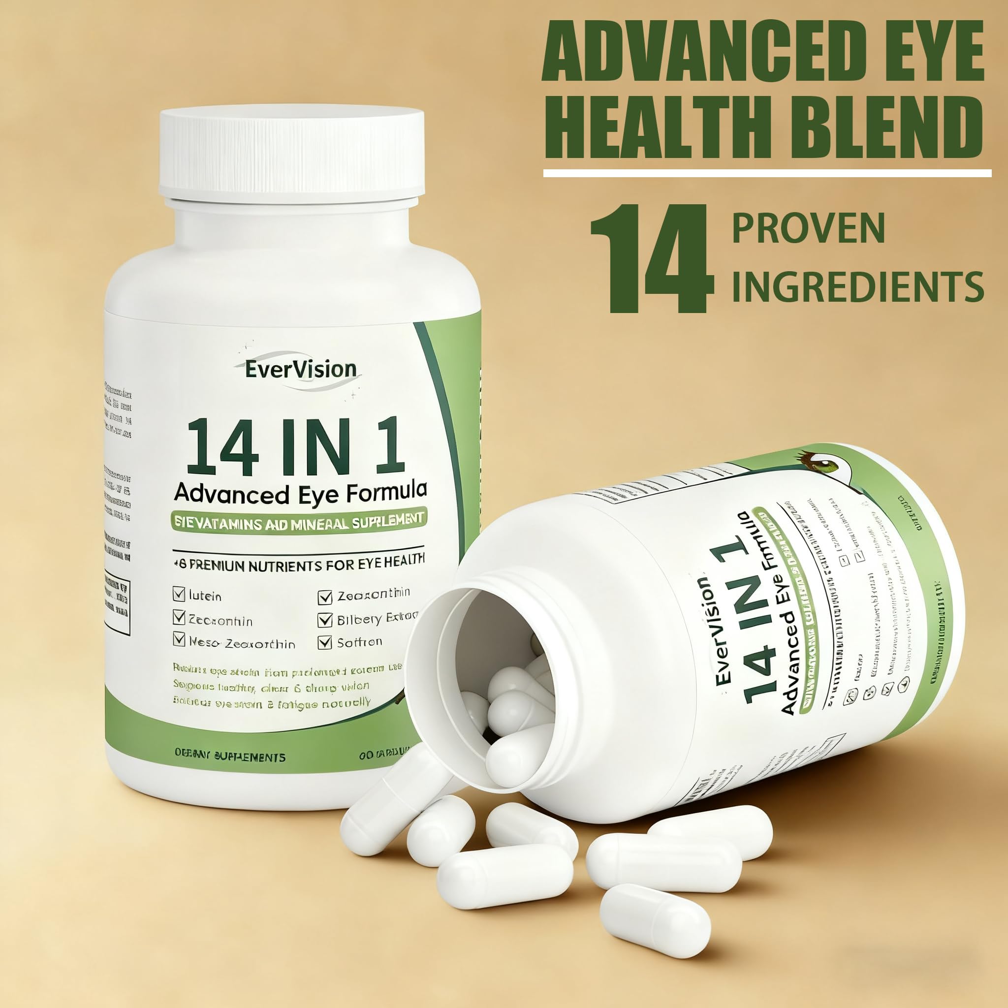 EVERVISION 14 in 1 Advanced Eye Formula, Eye Vitamin and Mineral Supplement with Zinc, Lutein, Zeaxanthin & Bilberry Extract, 60ct EVERVISION Au supplements