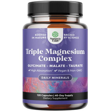 Triple Magnesium Complex Supplement - High Absorption Magnesium Glycinate, Malate & Taurate Blend for Muscles, Energy Support & Heart Health - Triple Mg Complex 400 mg Capsules - 120 Count Natures Craft Au supplements