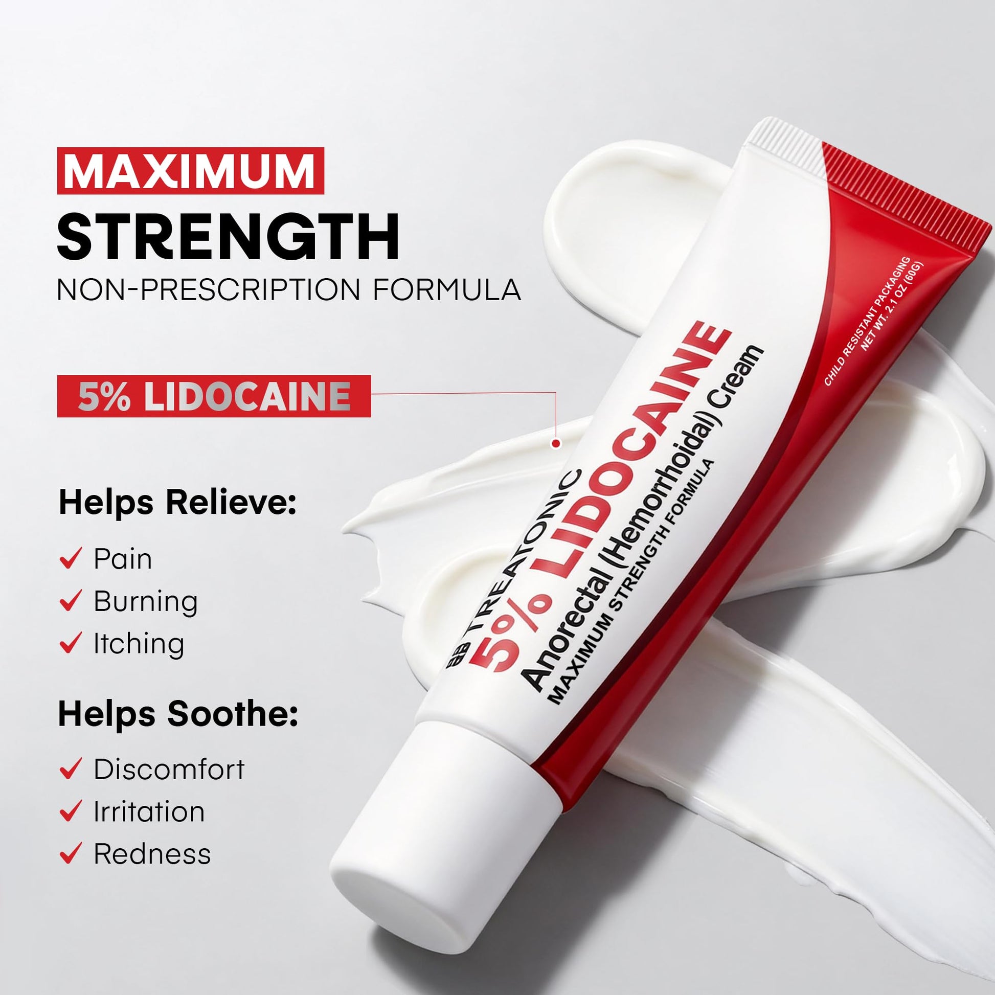 Treatonic 5% Lidocaine Numbing Cream: Lidocaine Cream for Pain Relief, Itching, Burning, Soreness, Hemorrhoid - Maximum Strength Topical Numb Cream - Fast Acting & Long Lasting Numbing Cream- 2.1 oz Treatonic Au supplements
