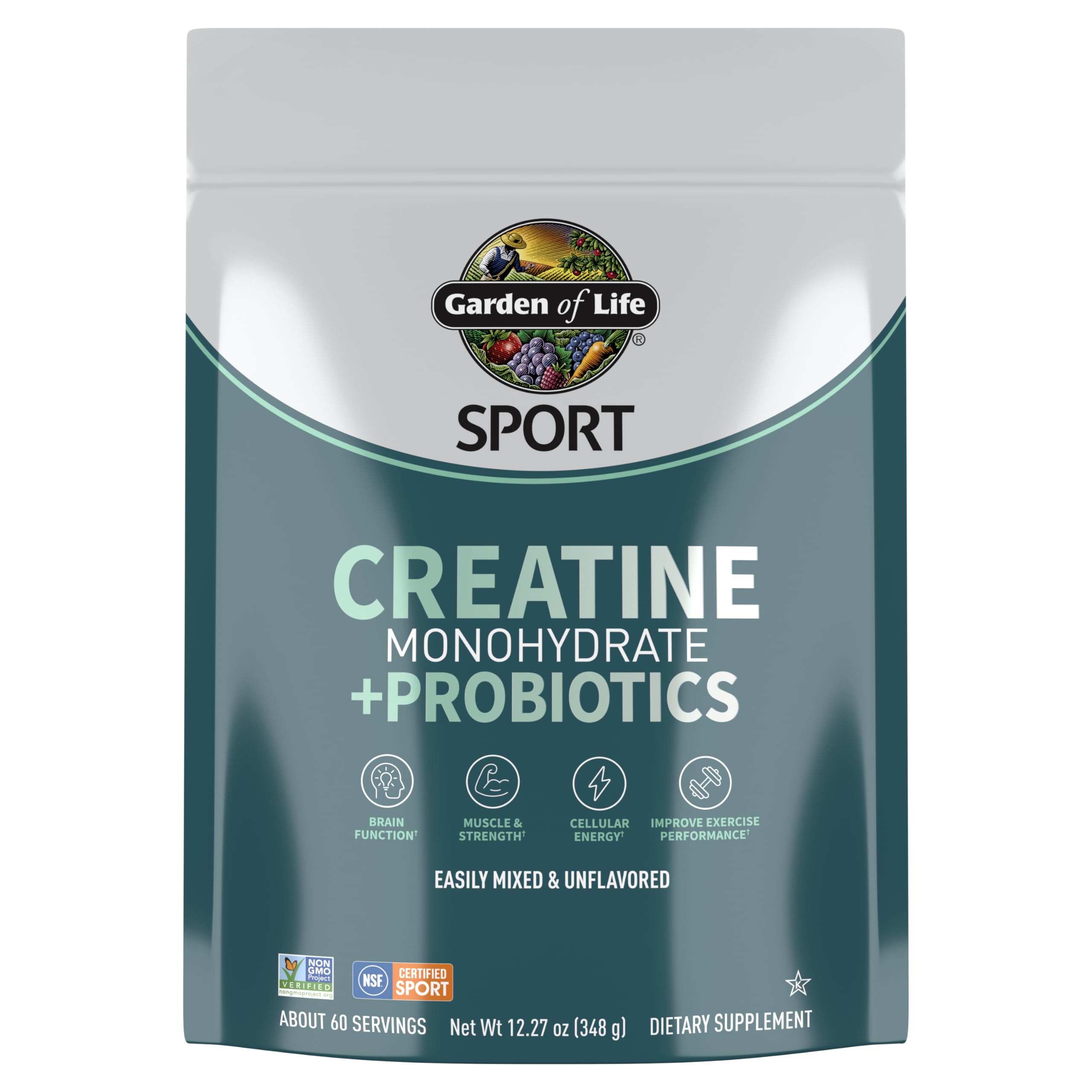 Creatine Monohydrate Powder for Women and Men by Garden of Life, Micronized Pre Workout with Probiotics for Muscle, Strength, Performance, Sport Amino Energy, About 60 Easy to Mix Unflavored Servings Garden of Life Au supplements
