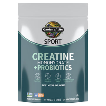 Creatine Monohydrate Powder for Women and Men by Garden of Life, Micronized Pre Workout with Probiotics for Muscle, Strength, Performance, Sport Amino Energy, About 60 Easy to Mix Unflavored Servings Garden of Life Au supplements