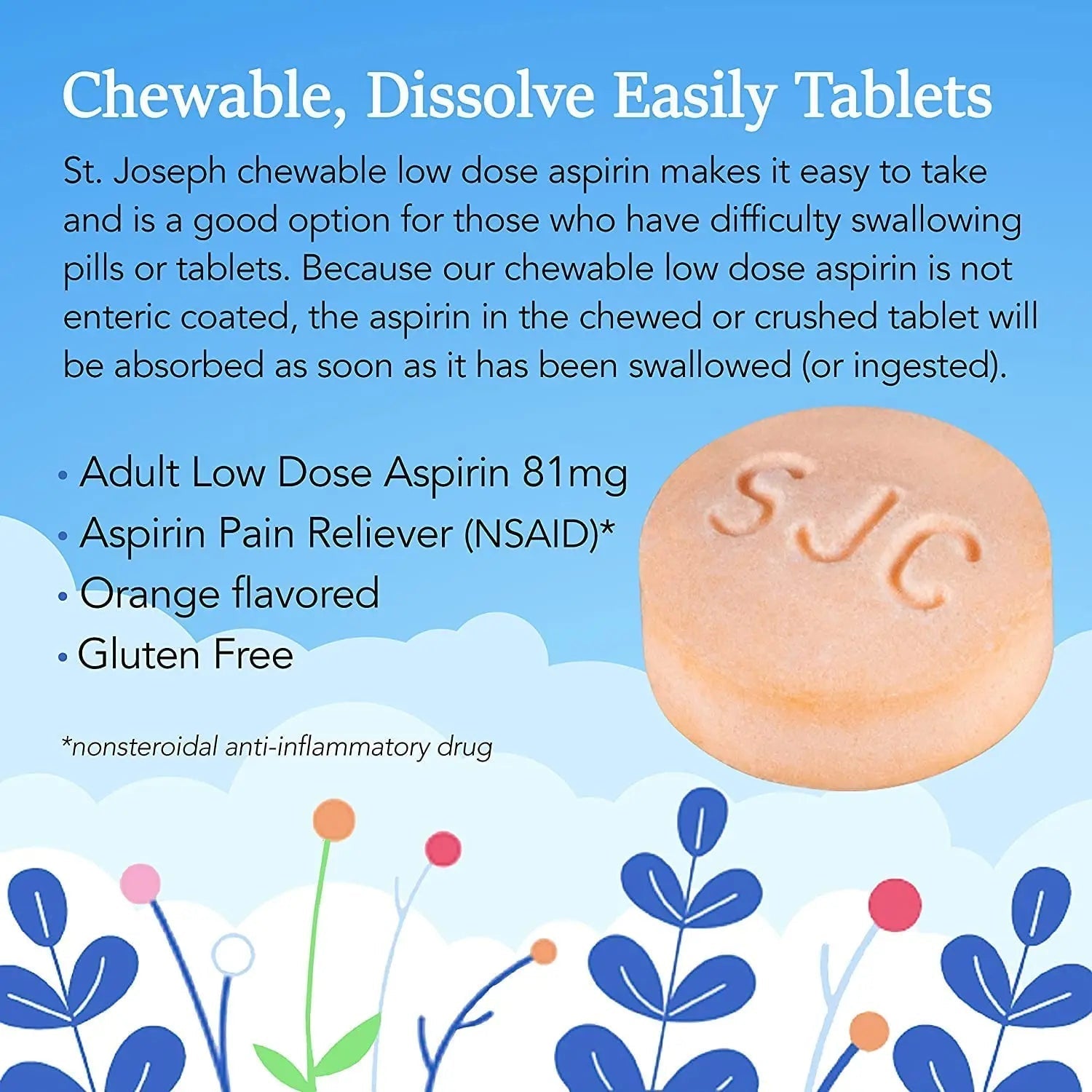 St. Joseph Orange Chewable 81mg Aspirin, 36 Tablets (Pack of 3) St. Joseph Au supplements