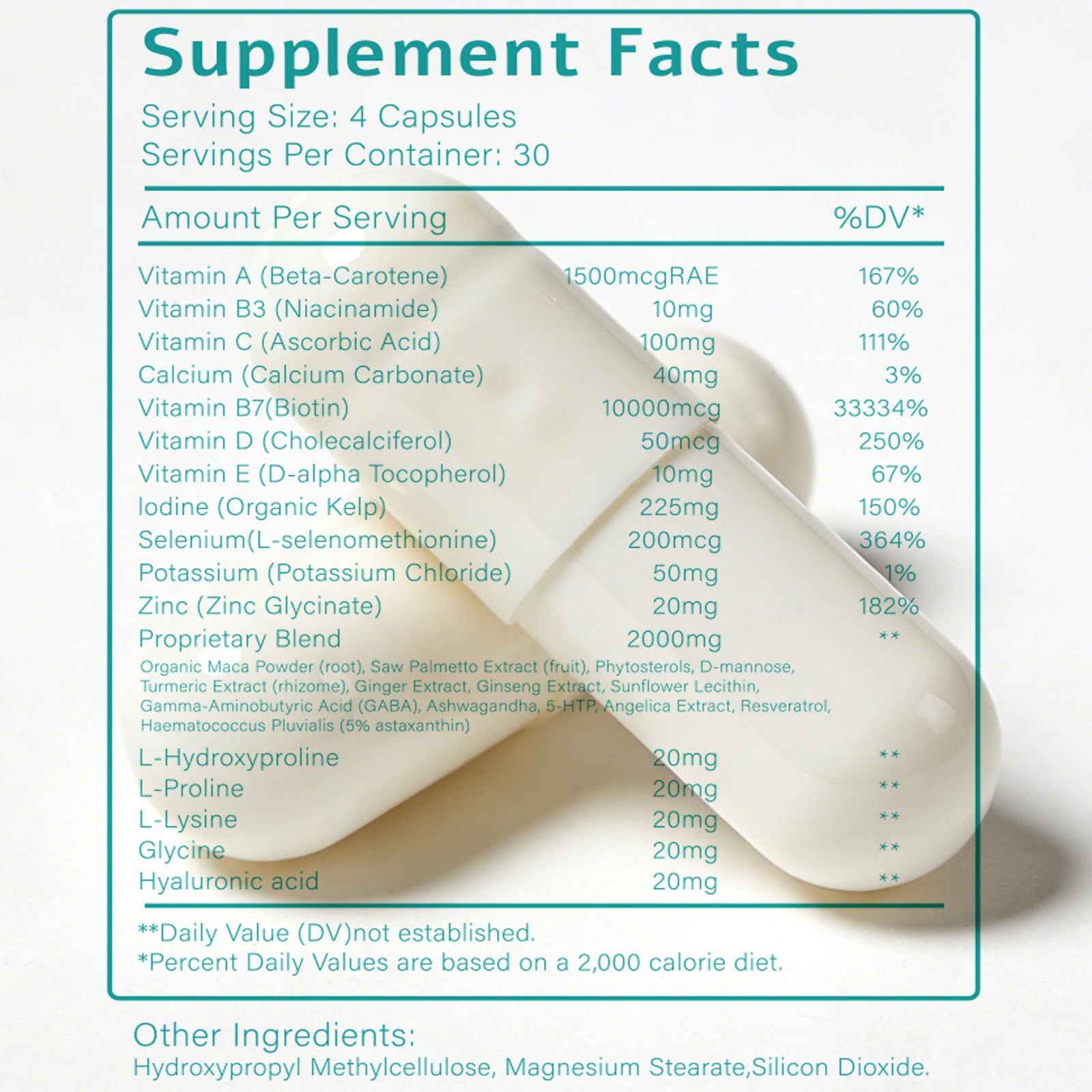 Hair Growth Biotin 10000mcg Supplement with Vitamins A C D E & Calcium - 30-in-1 Formula for Hair & Nails Support, for Women & Men, 30 Servings (1) WOJJ Au supplements