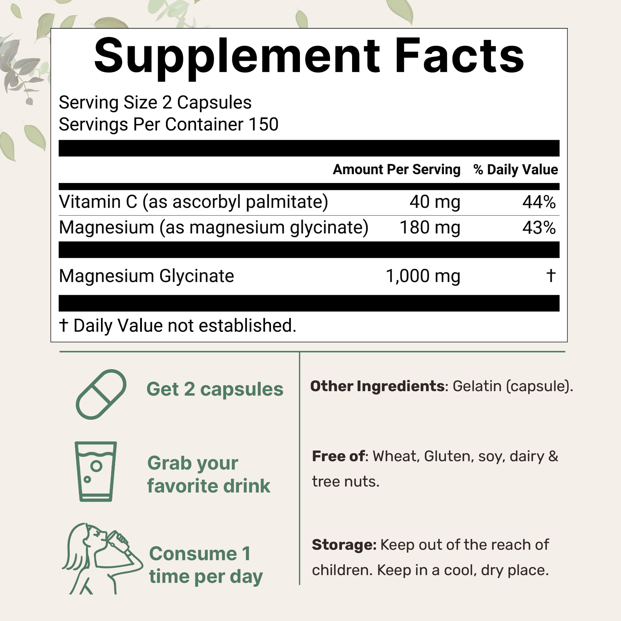 Pure Magnesium Glycinate 1,000mg, 300 Capsules | 100% Chelated for Max Absorption | Enhanced with Vitamin C | Only Uses Active Ingredients Micro Ingredients Au supplements